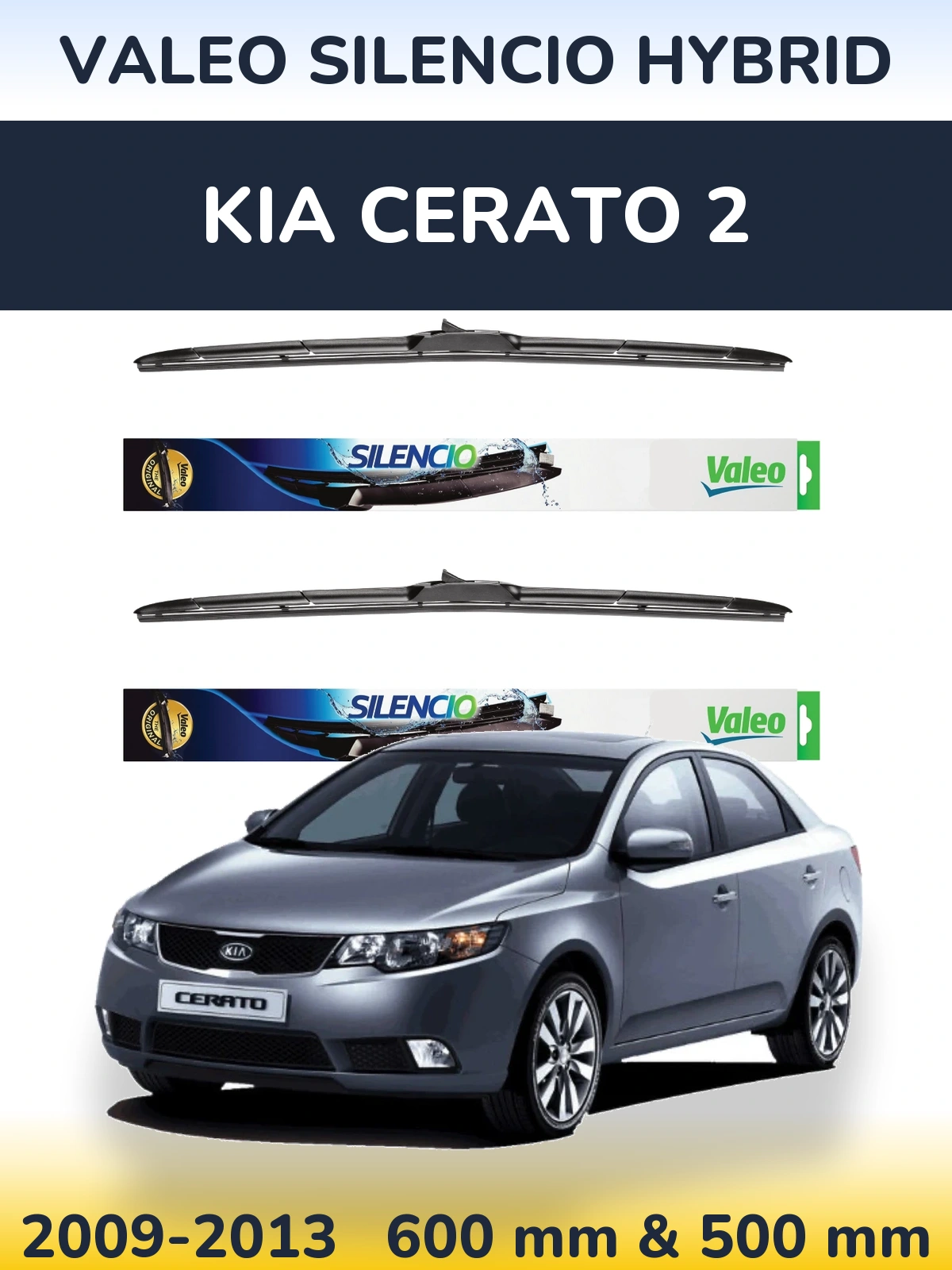 Front wiper blade set Valeo Silencio Hybrid 600 & 500 мм for KIA Cerato 2 2009-2013