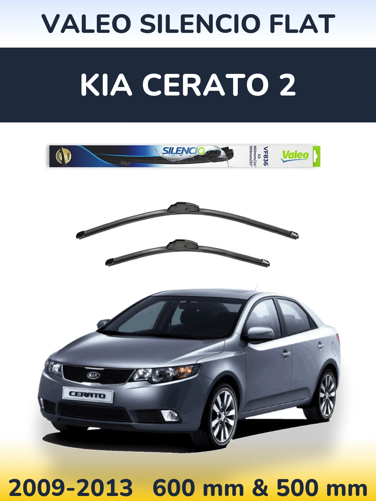 Front wiper blade set Valeo Silencio Flat 600 & 500 мм for KIA Cerato 2 2009-2013