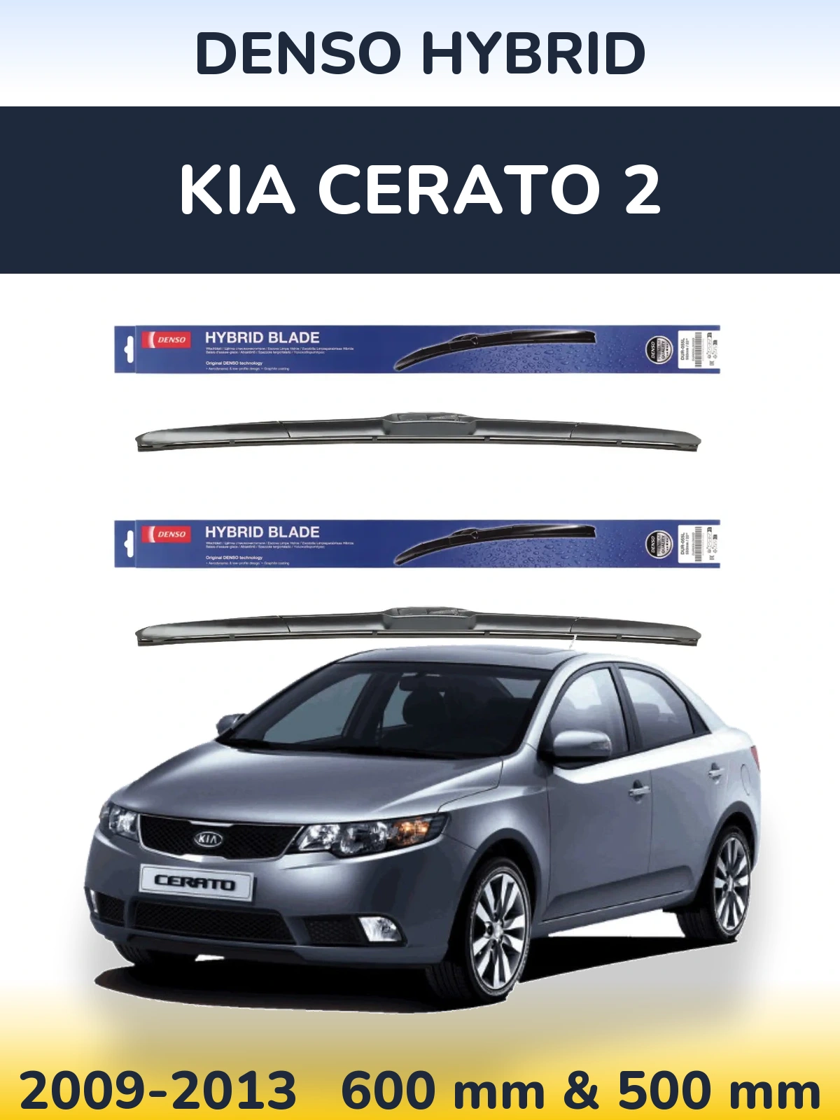 Komplet przednich wycieraczek Denso Hybrid 600 & 500 mm do KIA Cerato 2 2009-2013