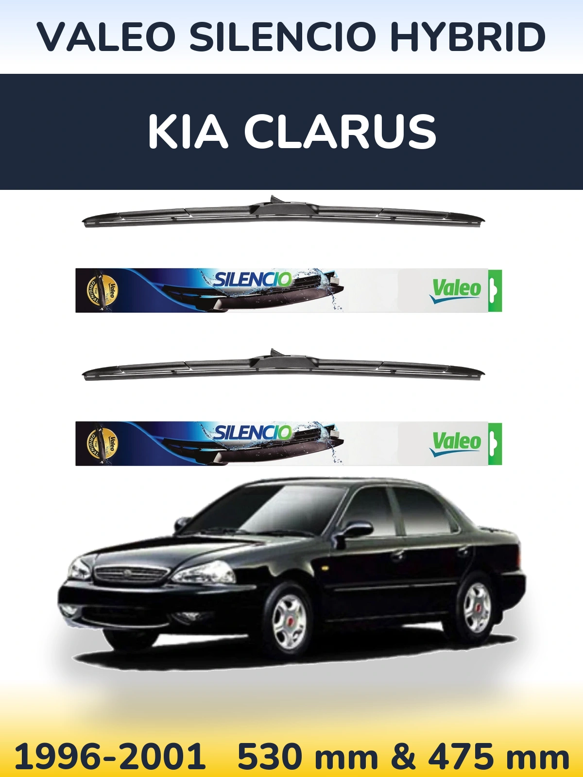 Komplet przednich wycieraczek Valeo Silencio Hybrid 530 & 475 mm do KIA Clarus 1996-2001