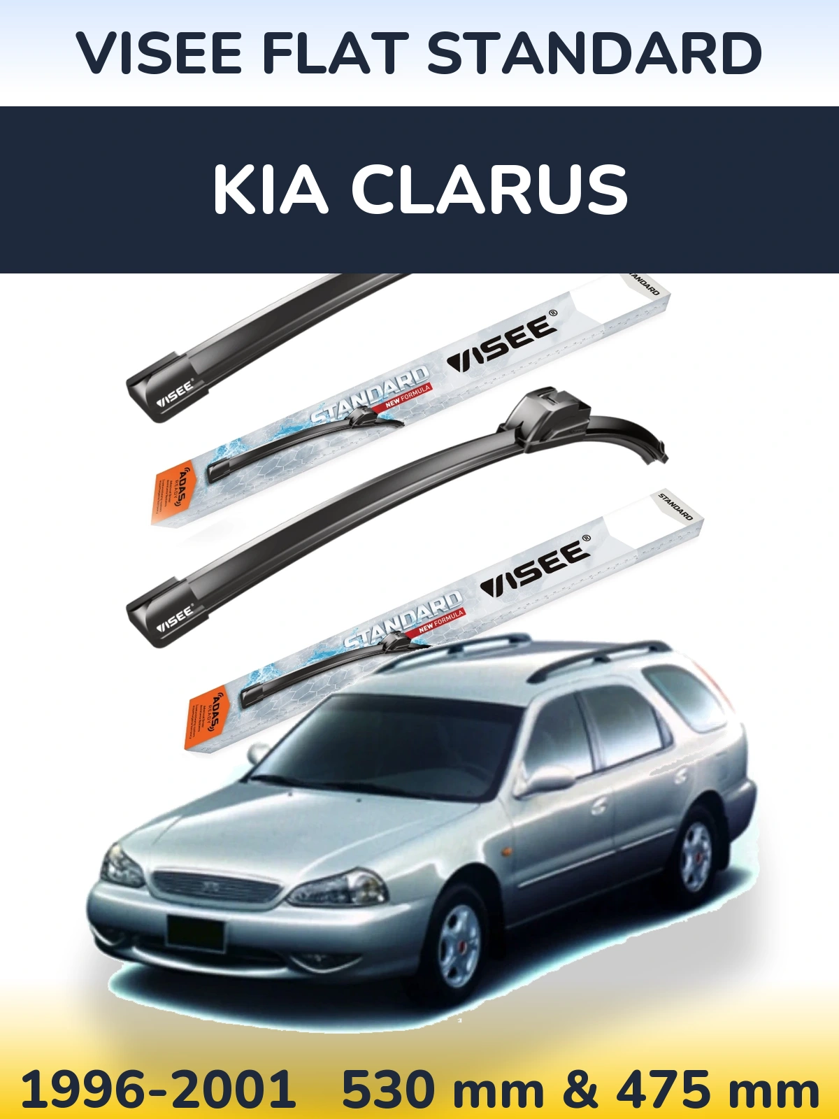 Front wiper blade set VISEE FLAT STANDARD 530 & 475 мм for KIA Clarus 1996-2001