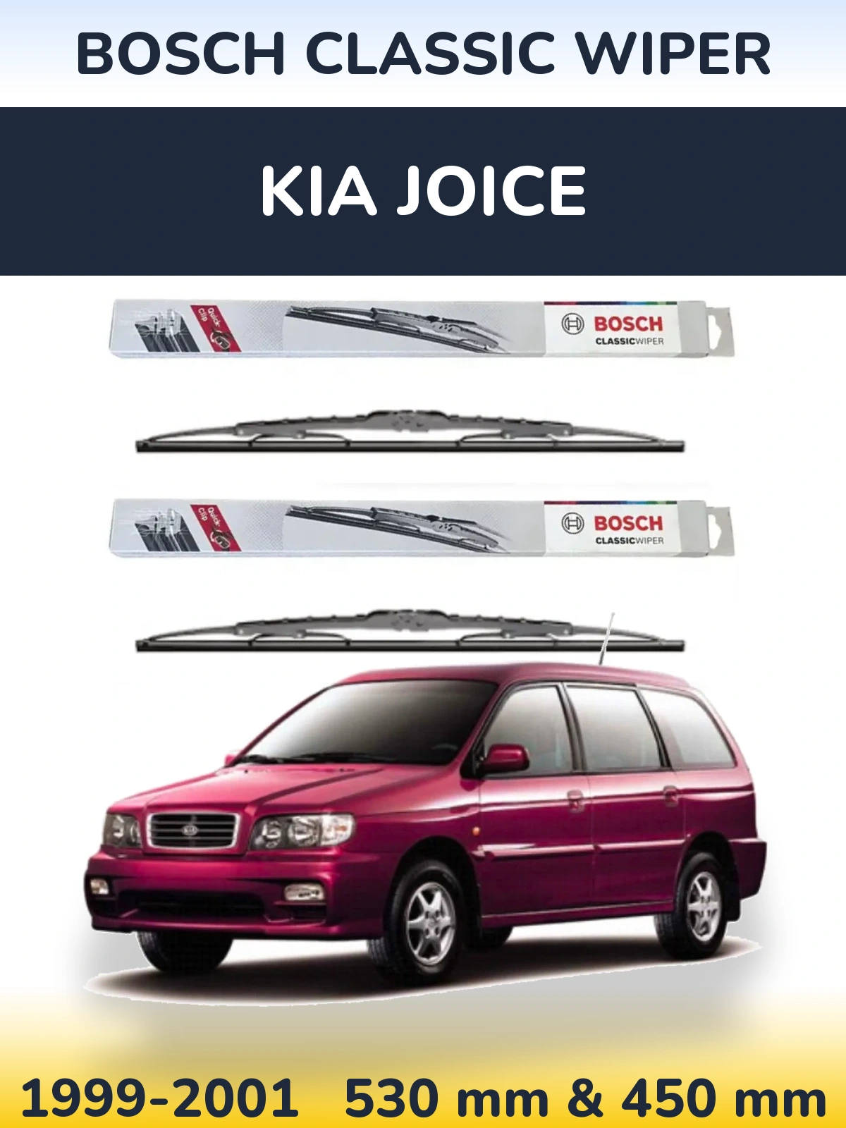 Front wiper blade set BOSCH Classic Wiper 530 & 450 мм for KIA Joice 1999-2001