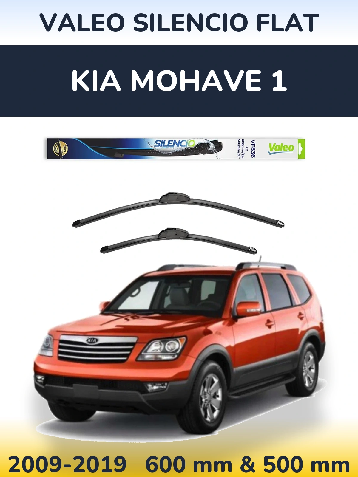 Front wiper blade set Valeo Silencio Flat 600 & 500 mm for KIA Mohave 1 2009-2019