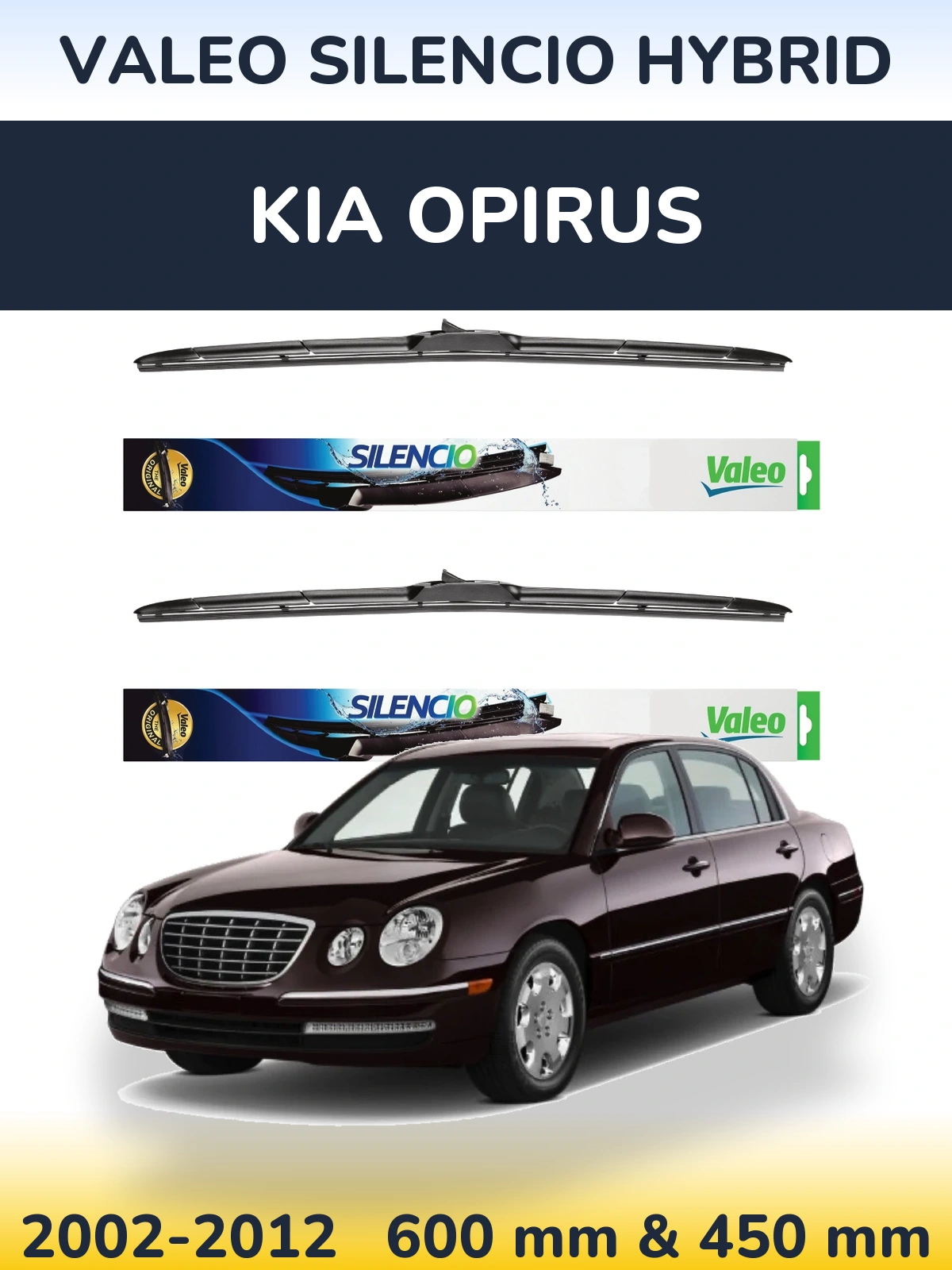Front wiper blade set Valeo Silencio Hybrid 600 & 450 mm for KIA Opirus 2002-2012