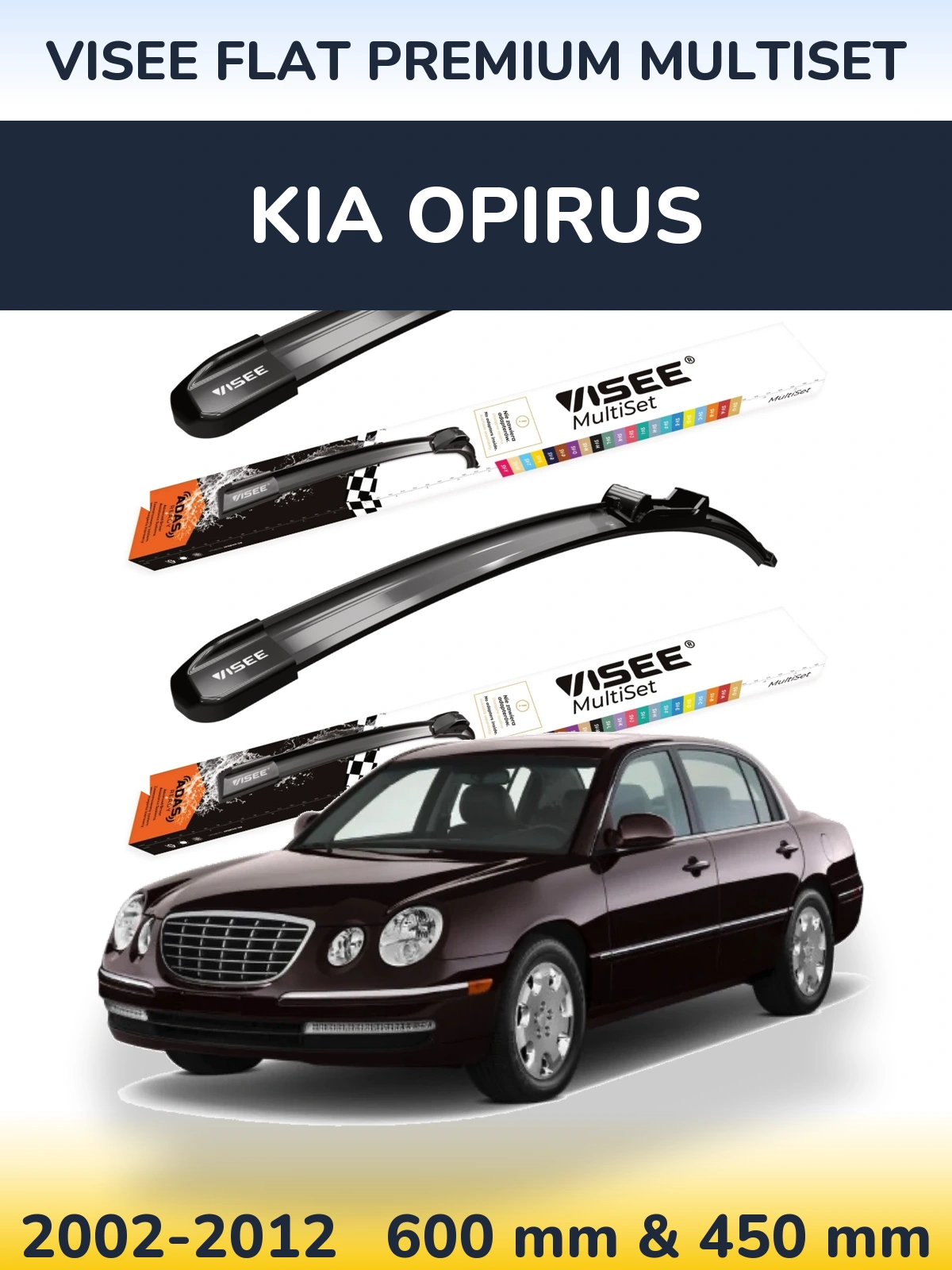 Komplet przednich wycieraczek VISEE FLAT PREMIUM MultiSet 600 & 450 mm do KIA Opirus 2002-2012