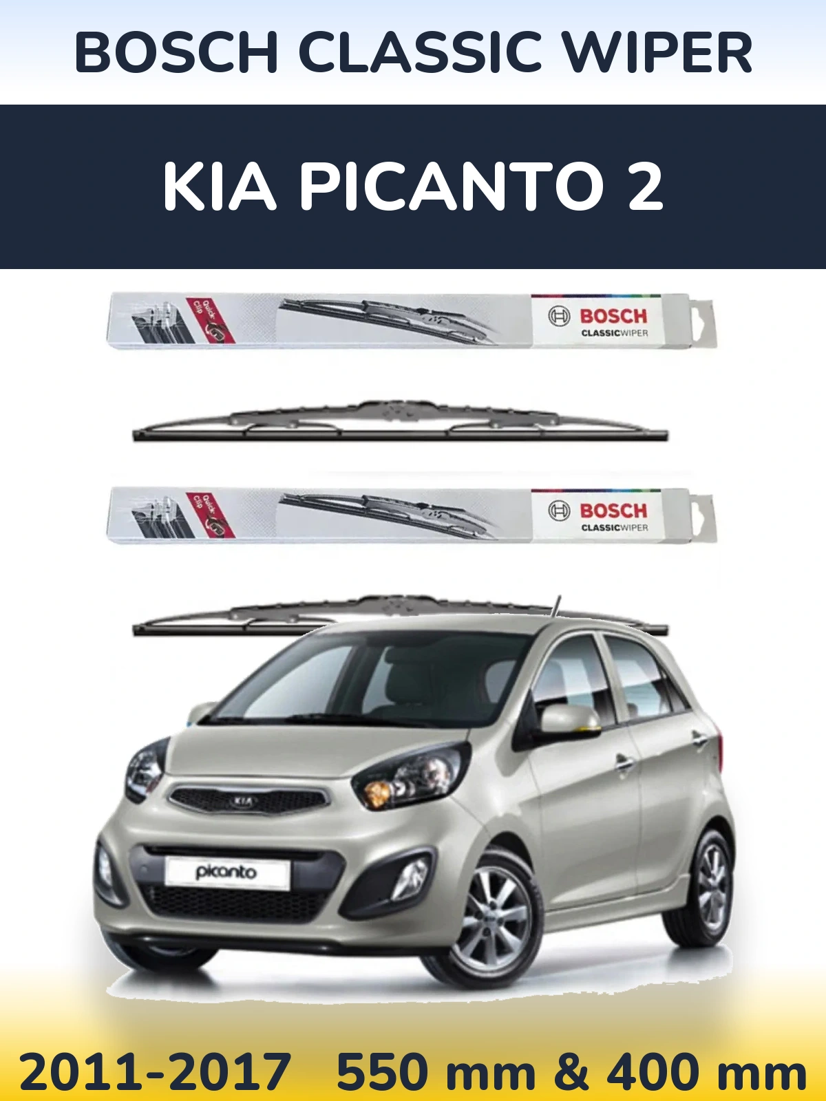 Komplet przednich wycieraczek BOSCH Classic Wiper 550 & 400 mm do KIA Picanto 2 2011-2017