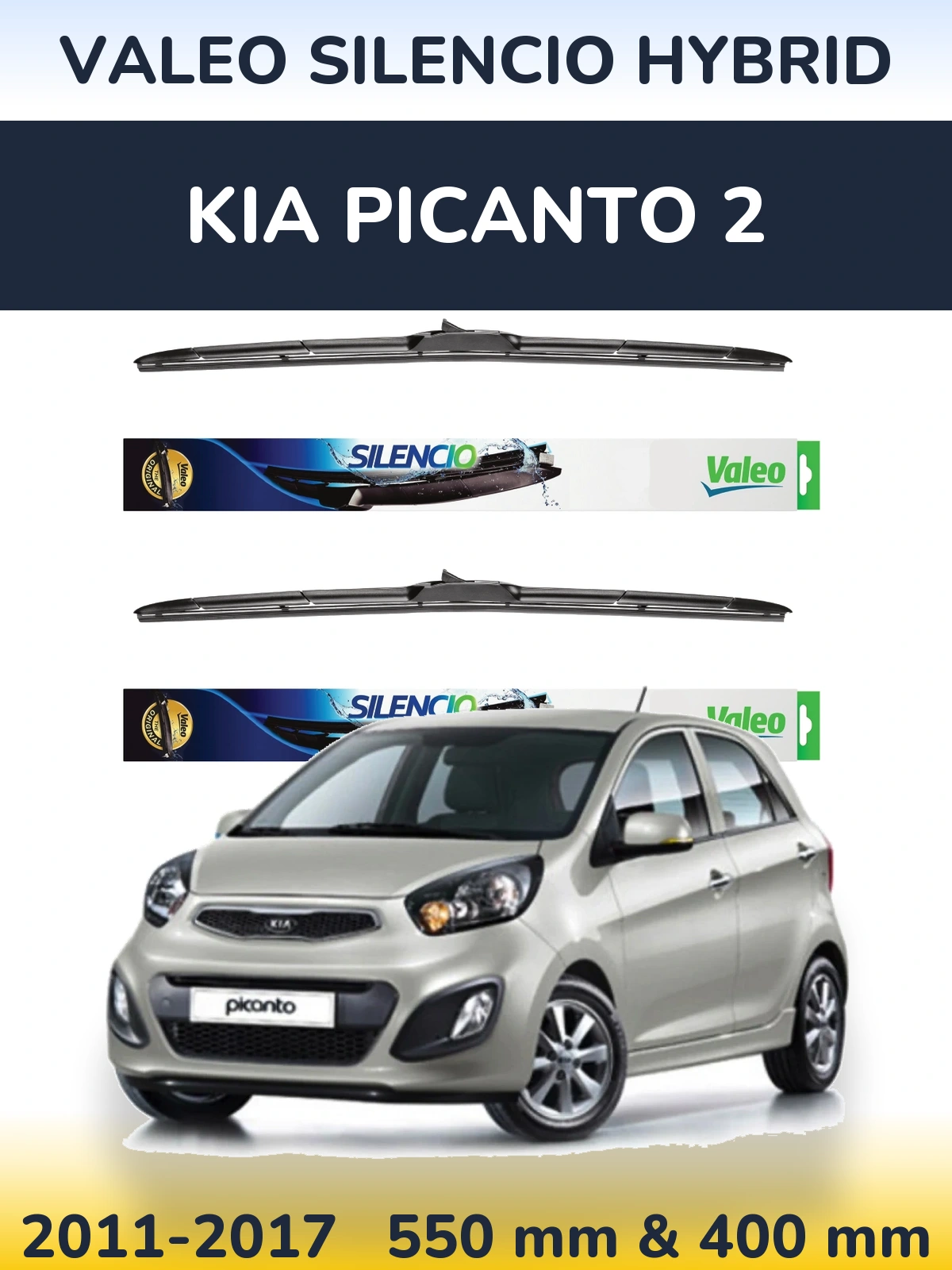Front wiper blade set Valeo Silencio Hybrid 550 & 400 мм for KIA Picanto 2 2011-2017