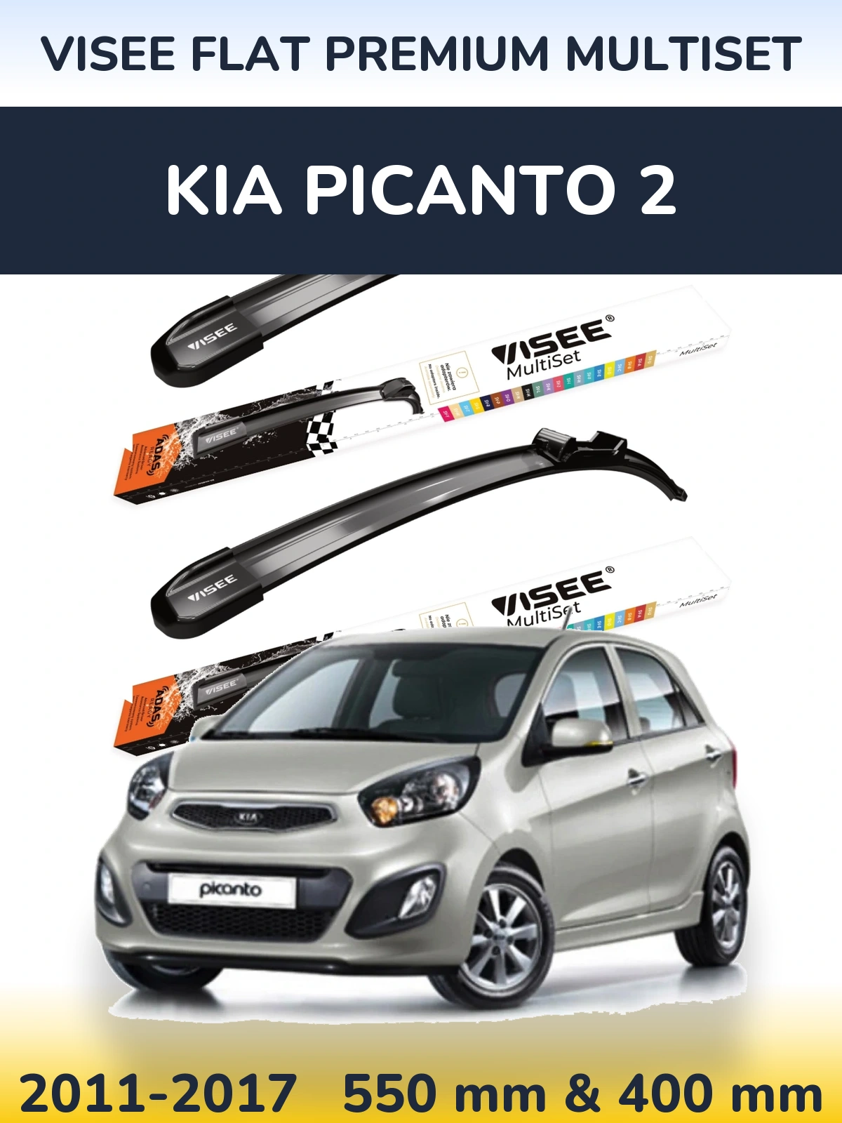 Komplet przednich wycieraczek VISEE FLAT PREMIUM MultiSet 550 & 400 mm do KIA Picanto 2 2011-2017