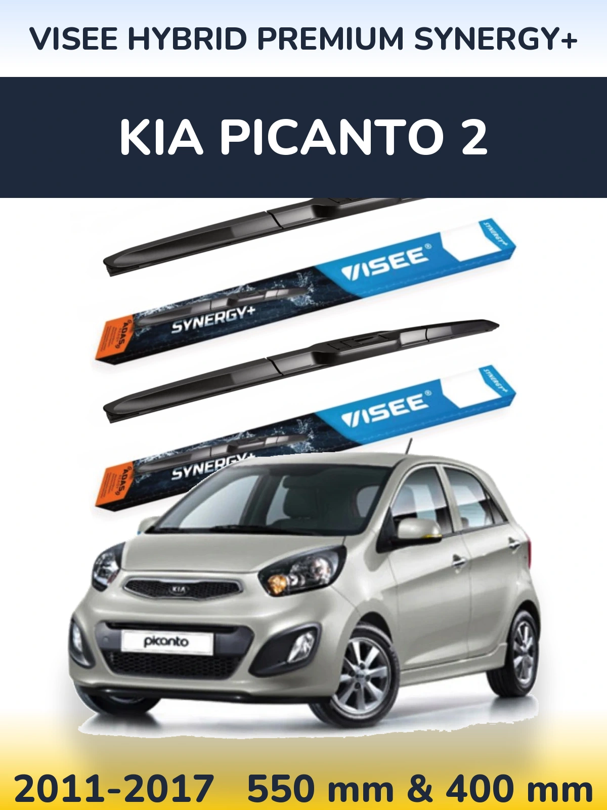 Front wiper blade set VISEE HYBRID PREMIUM SYNERGY+ 550 & 400 мм for KIA Picanto 2 2011-2017