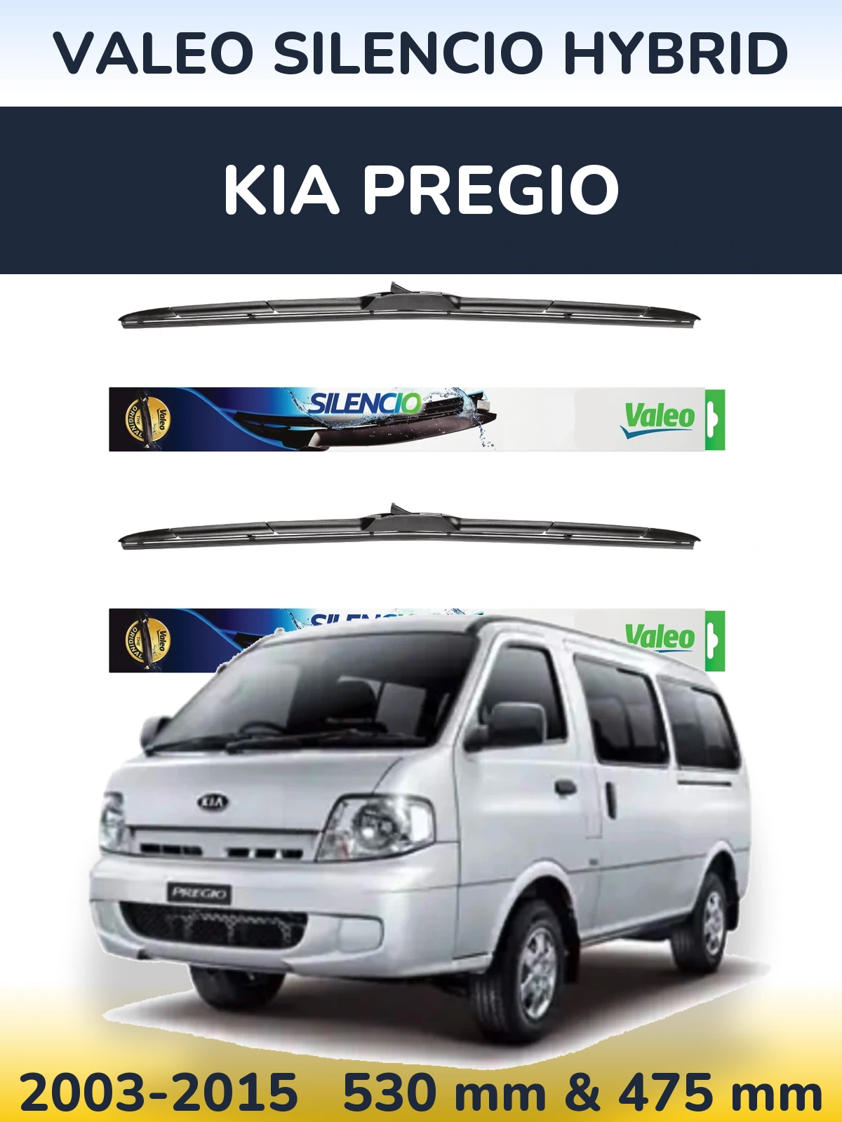 Комплект передніх щіток Valeo Silencio Hybrid 530 & 475 мм для KIA Pregio 2003-2015