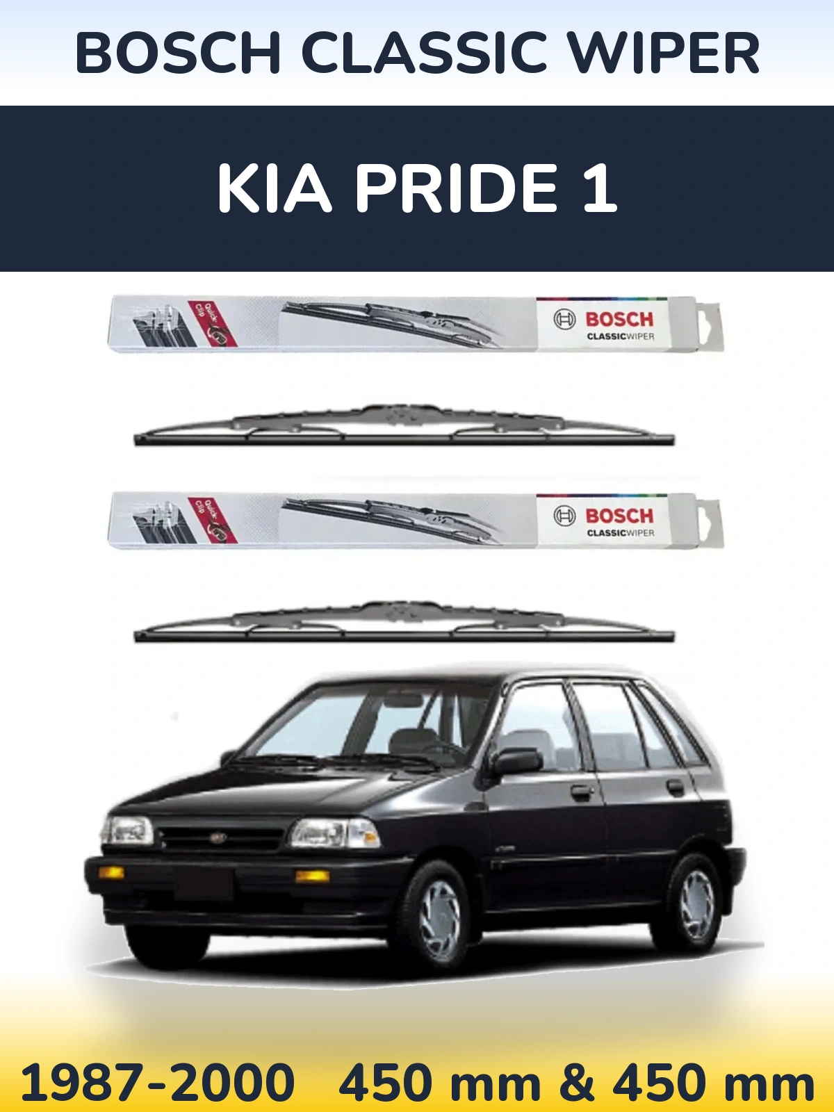 Front wiper blade set BOSCH Classic Wiper 450 & 450 мм for KIA Pride 1 1987-2000