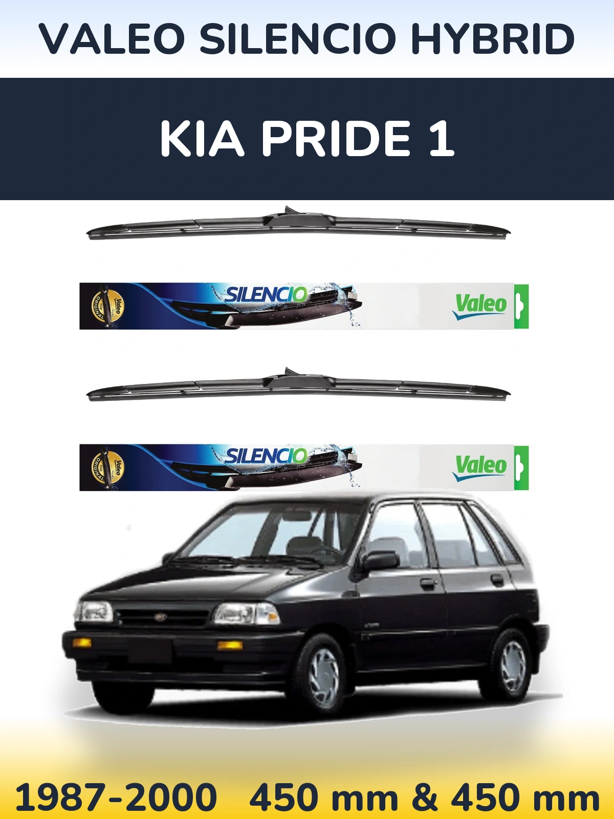Komplet przednich wycieraczek Valeo Silencio Hybrid 450 & 450 mm do KIA Pride 1 1987-2000