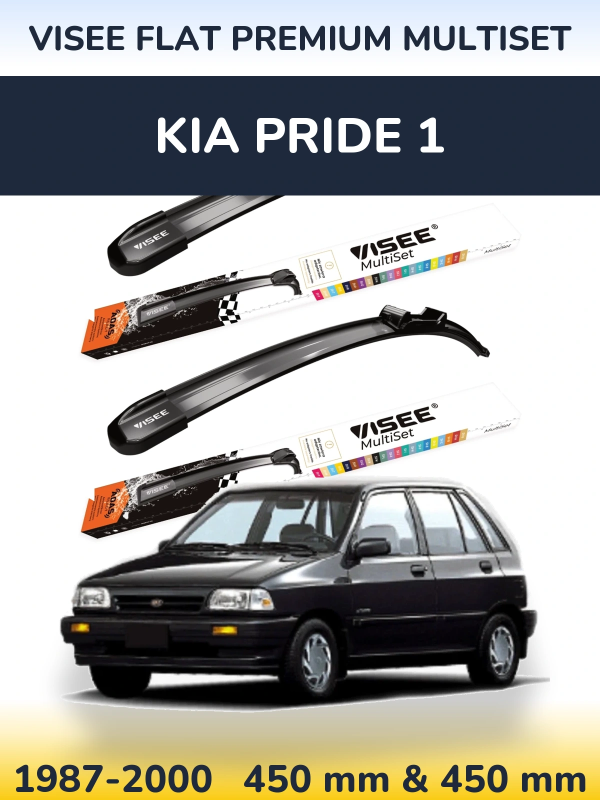Komplet przednich wycieraczek VISEE FLAT PREMIUM MultiSet 450 & 450 mm do KIA Pride 1 1987-2000
