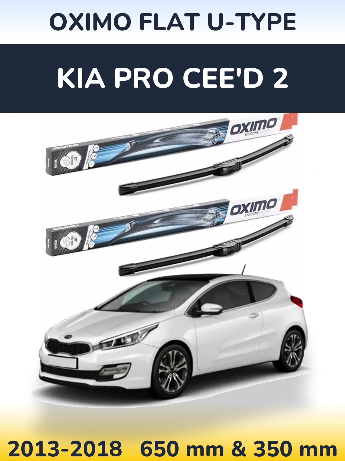 Front wiper blade set Oximo Flat U-type 650 & 350 mm for KIA Pro Cee'd 2 2013-2018