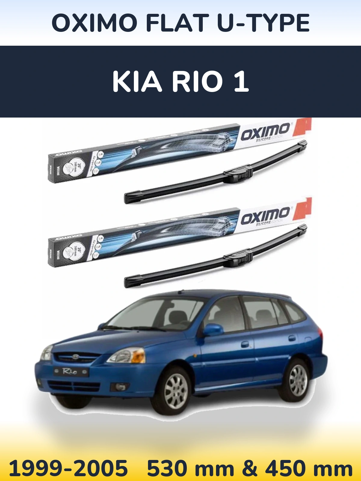 Комплект передних дворников Oximo Flat U-type 530 & 450 мм для KIA Rio 1 1999-2005