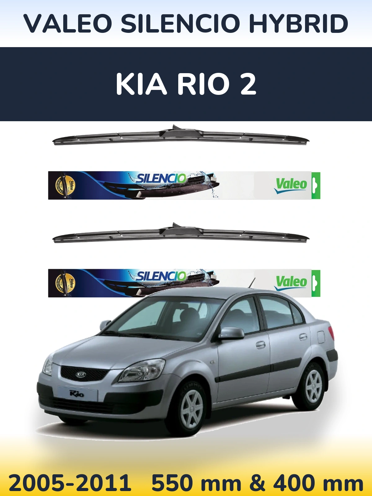Front wiper blade set Valeo Silencio Hybrid 550 & 400 мм for KIA Rio 2 2005-2011