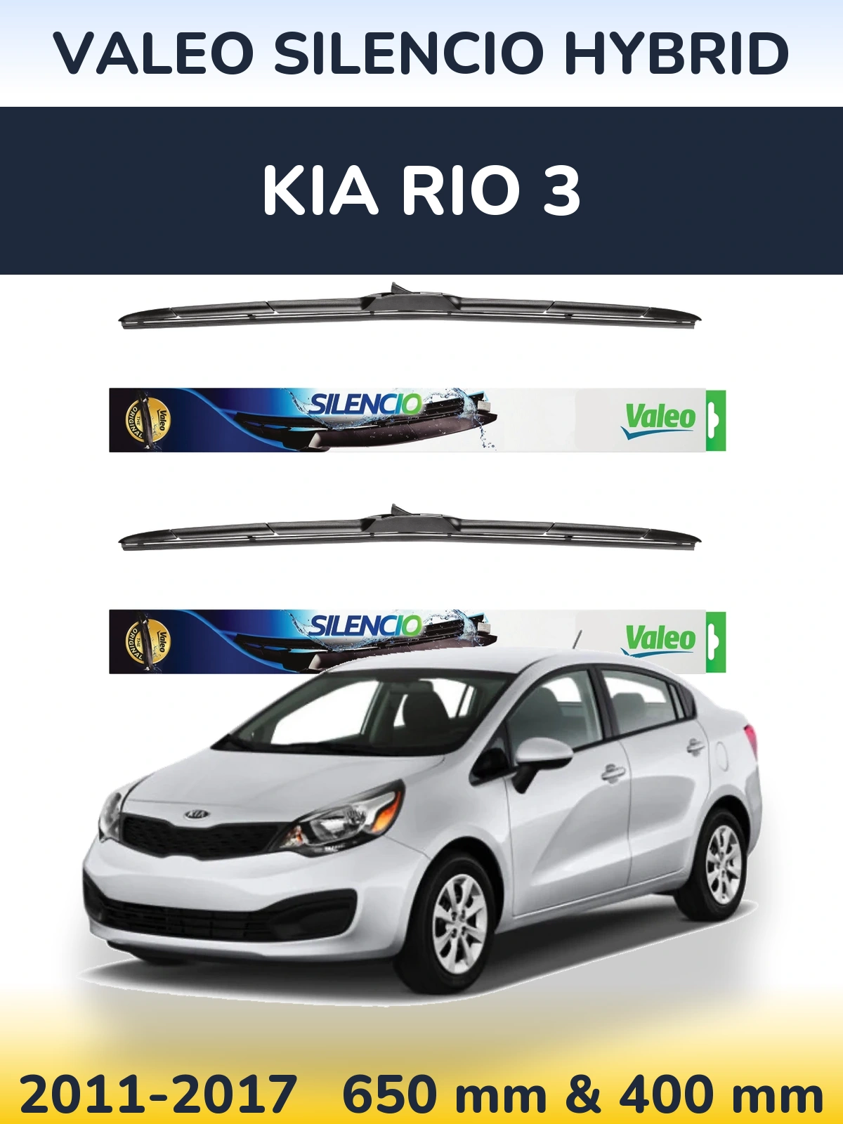 Front wiper blade set Valeo Silencio Hybrid 650 & 400 мм for KIA Rio 3 2011-2017