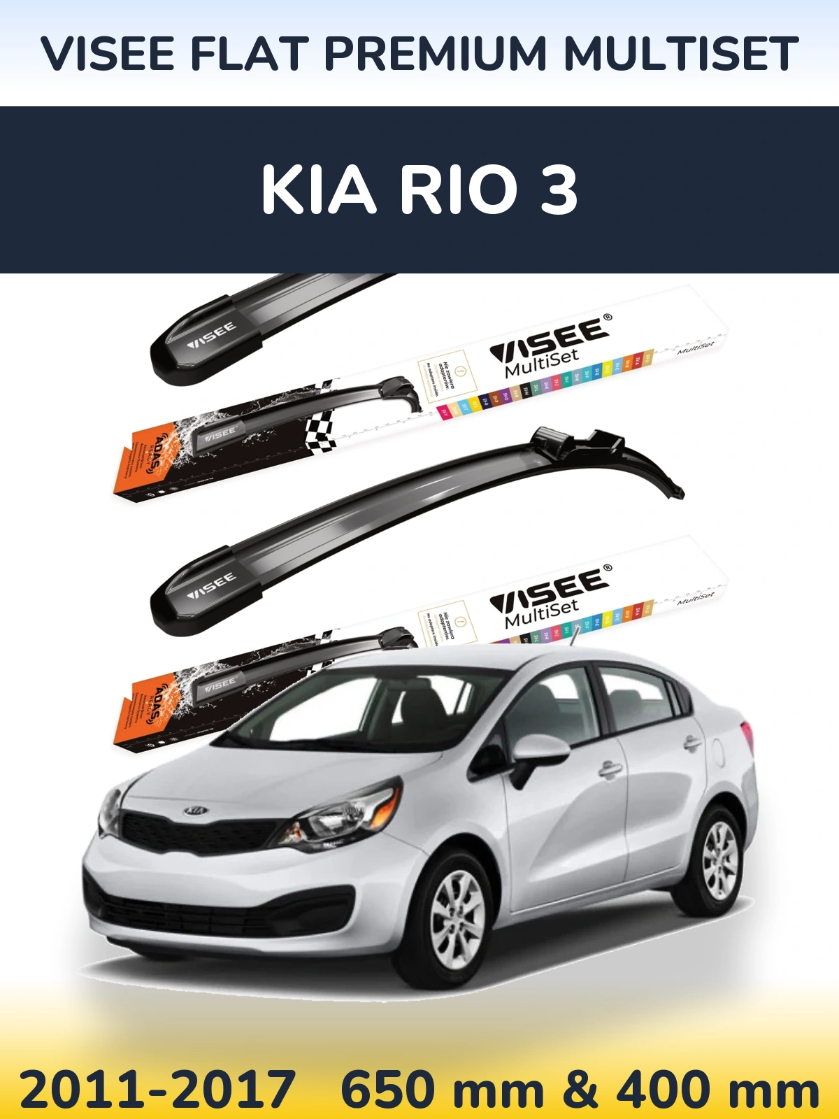 Front wiper blade set VISEE FLAT PREMIUM MultiSet 650 & 400 мм for KIA Rio 3 2011-2017