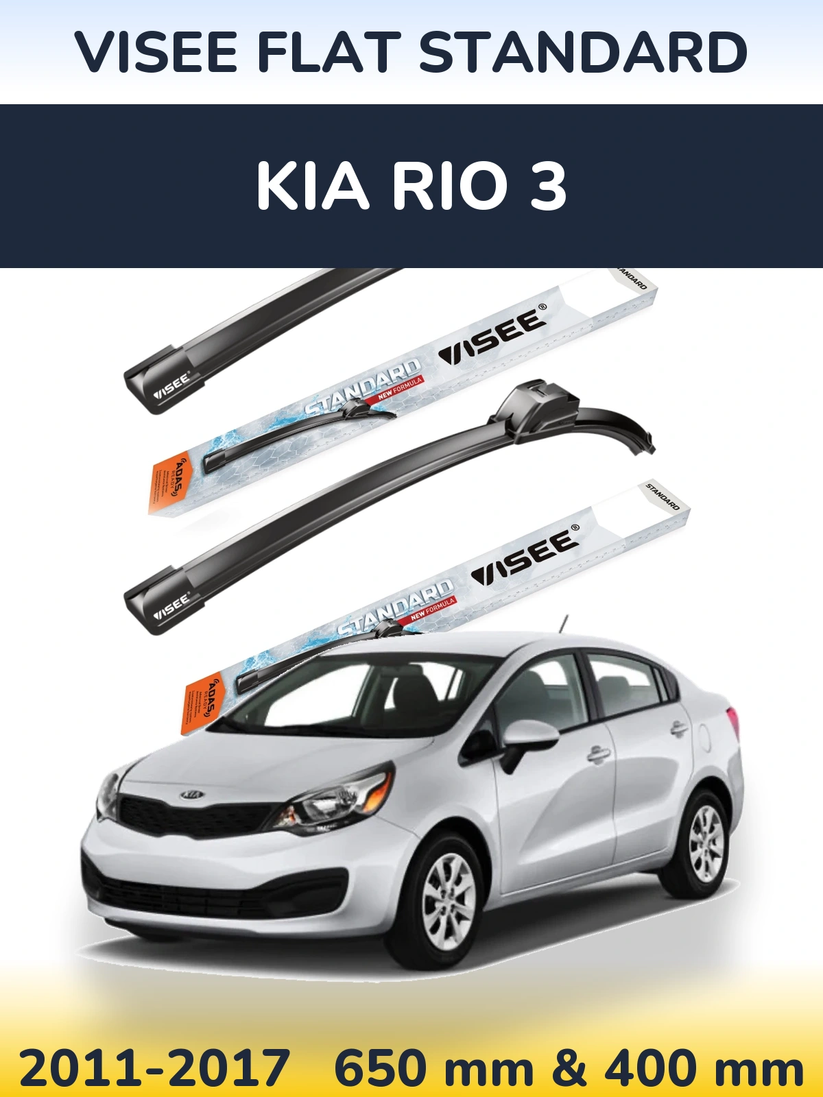 Komplet przednich wycieraczek VISEE FLAT STANDARD 650 & 400 mm do KIA Rio 3 2011-2017