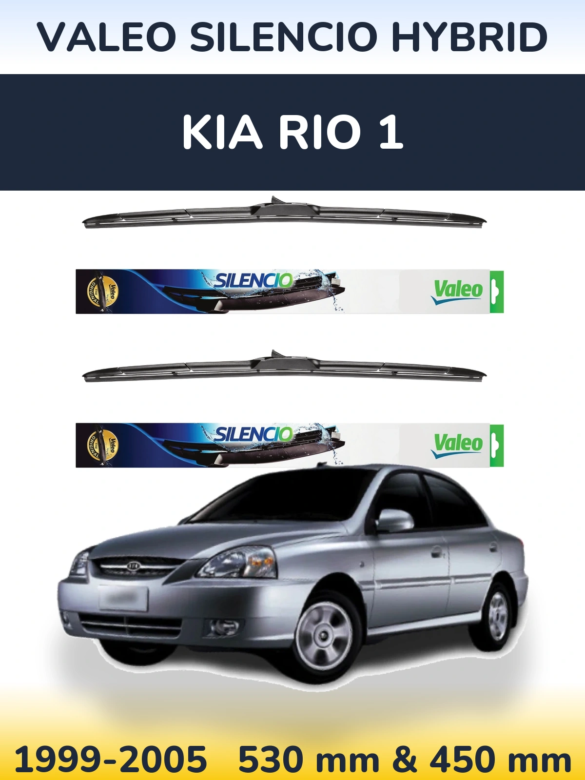 Front wiper blade set Valeo Silencio Hybrid 530 & 450 мм for KIA Rio 1 1999-2005