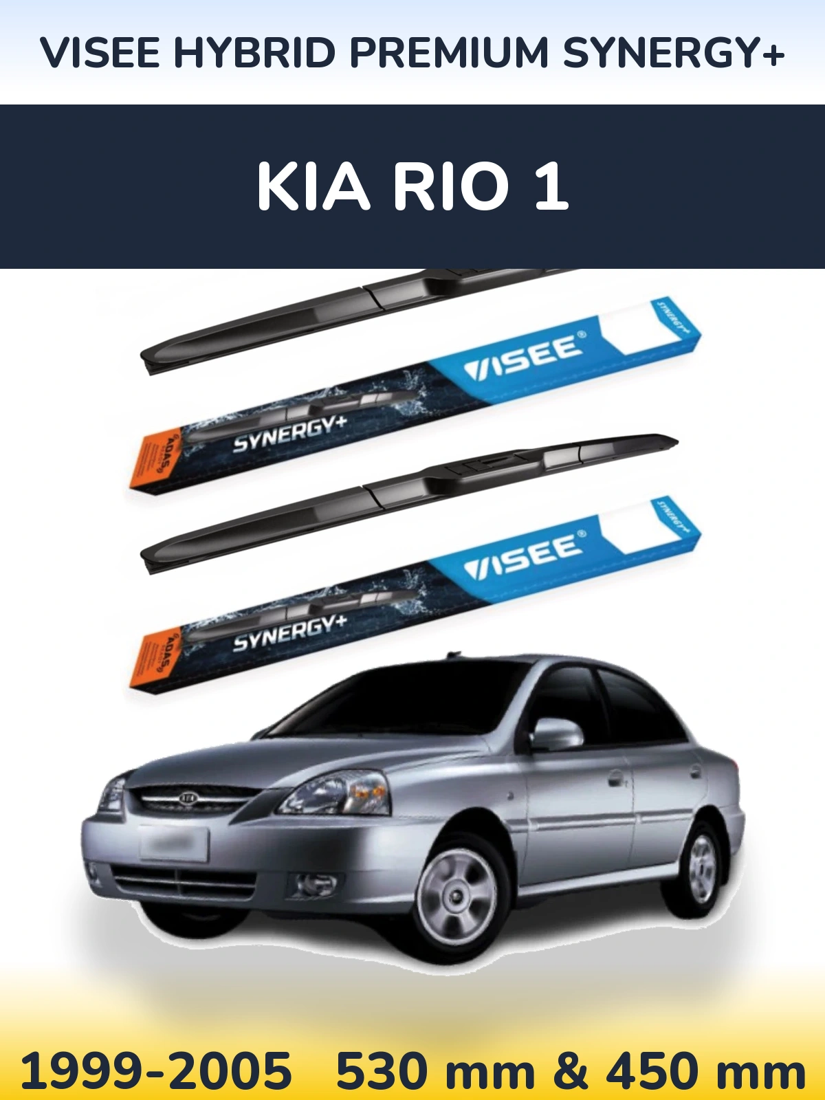 Komplet przednich wycieraczek VISEE HYBRID PREMIUM SYNERGY+ 530 & 450 mm do KIA Rio 1 1999-2005