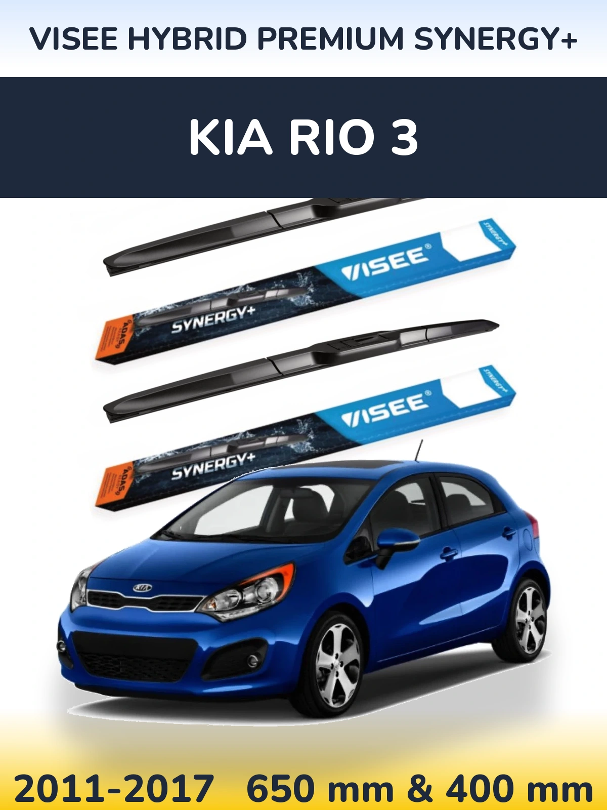 Front wiper blade set VISEE HYBRID PREMIUM SYNERGY+ 650 & 400 мм for KIA Rio 3 2011-2017