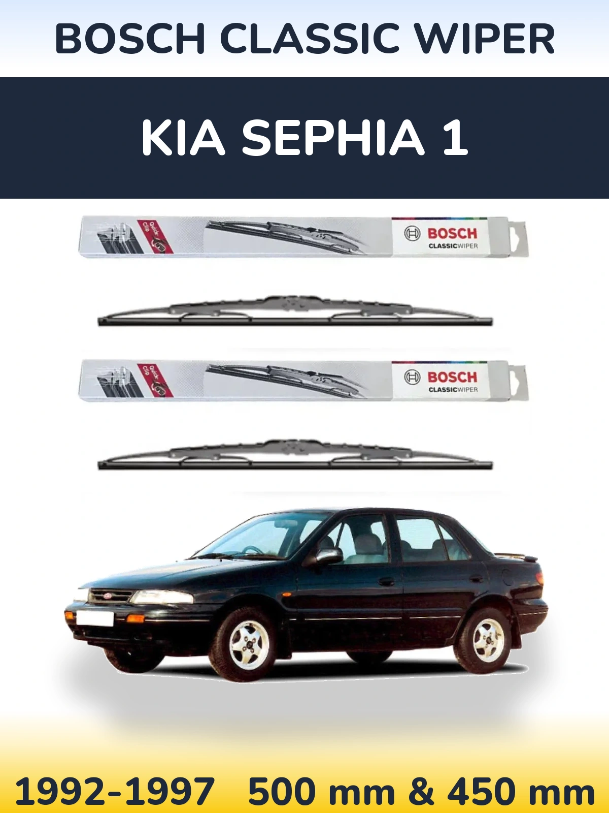 Front wiper blade set BOSCH Classic Wiper 500 & 450 мм for KIA Sephia 1 1992-1997