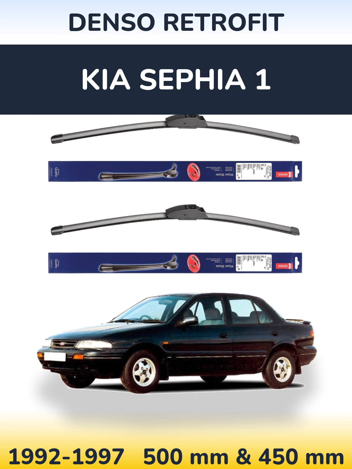 Front wiper blade set Denso Retrofit 500 & 450 мм for KIA Sephia 1 1992-1997