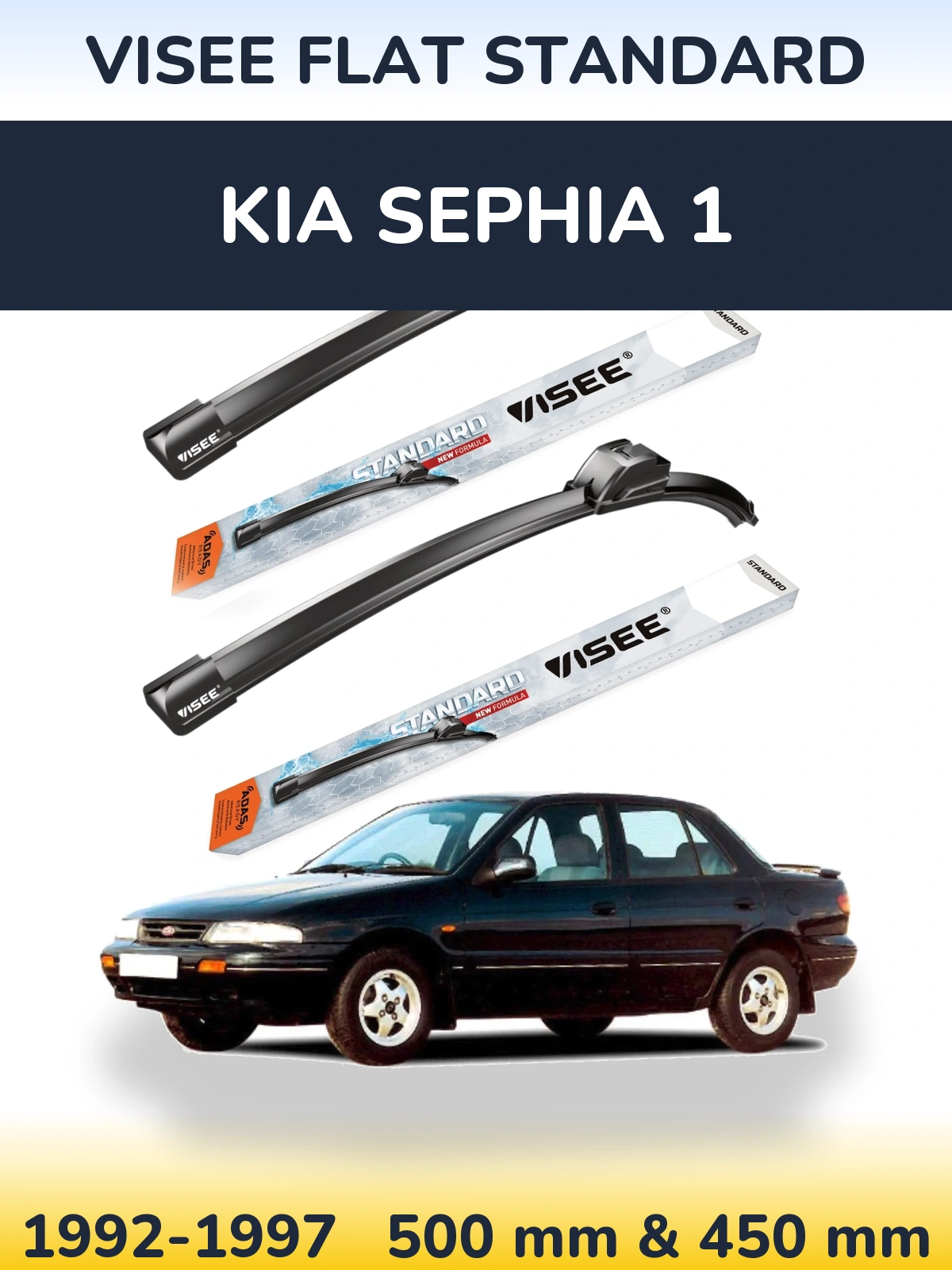 Front wiper blade set VISEE FLAT STANDARD 500 & 450 мм for KIA Sephia 1 1992-1997