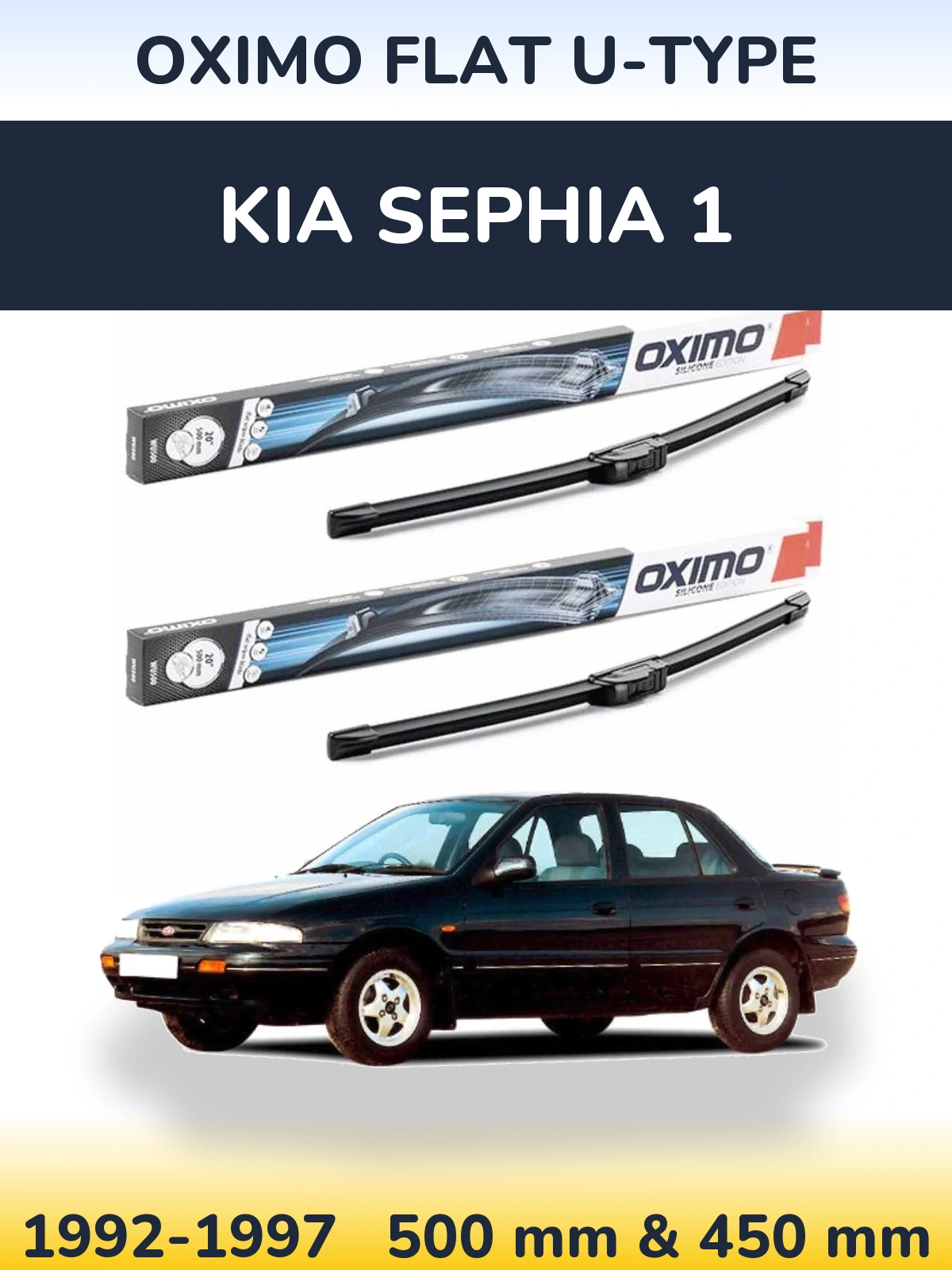 Front wiper blade set Oximo Flat U-type 500 & 450 мм for KIA Sephia 1 1992-1997