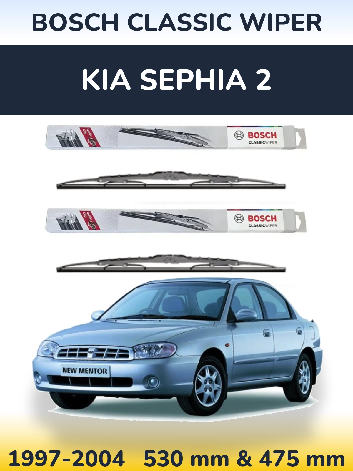 Komplet przednich wycieraczek BOSCH Classic Wiper 530 & 475 mm do KIA Sephia 2 1997-2004