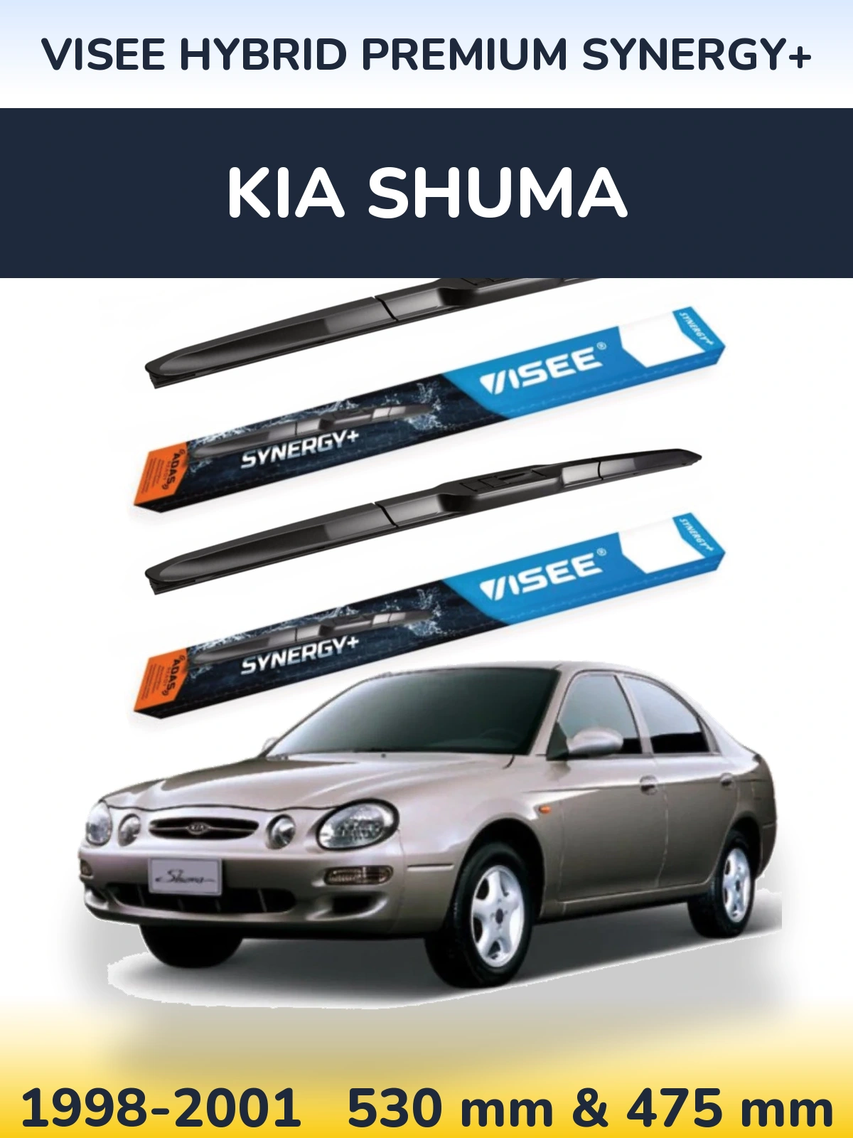 Front wiper blade set VISEE HYBRID PREMIUM SYNERGY+ 530 & 475 мм for KIA Shuma 1998-2001