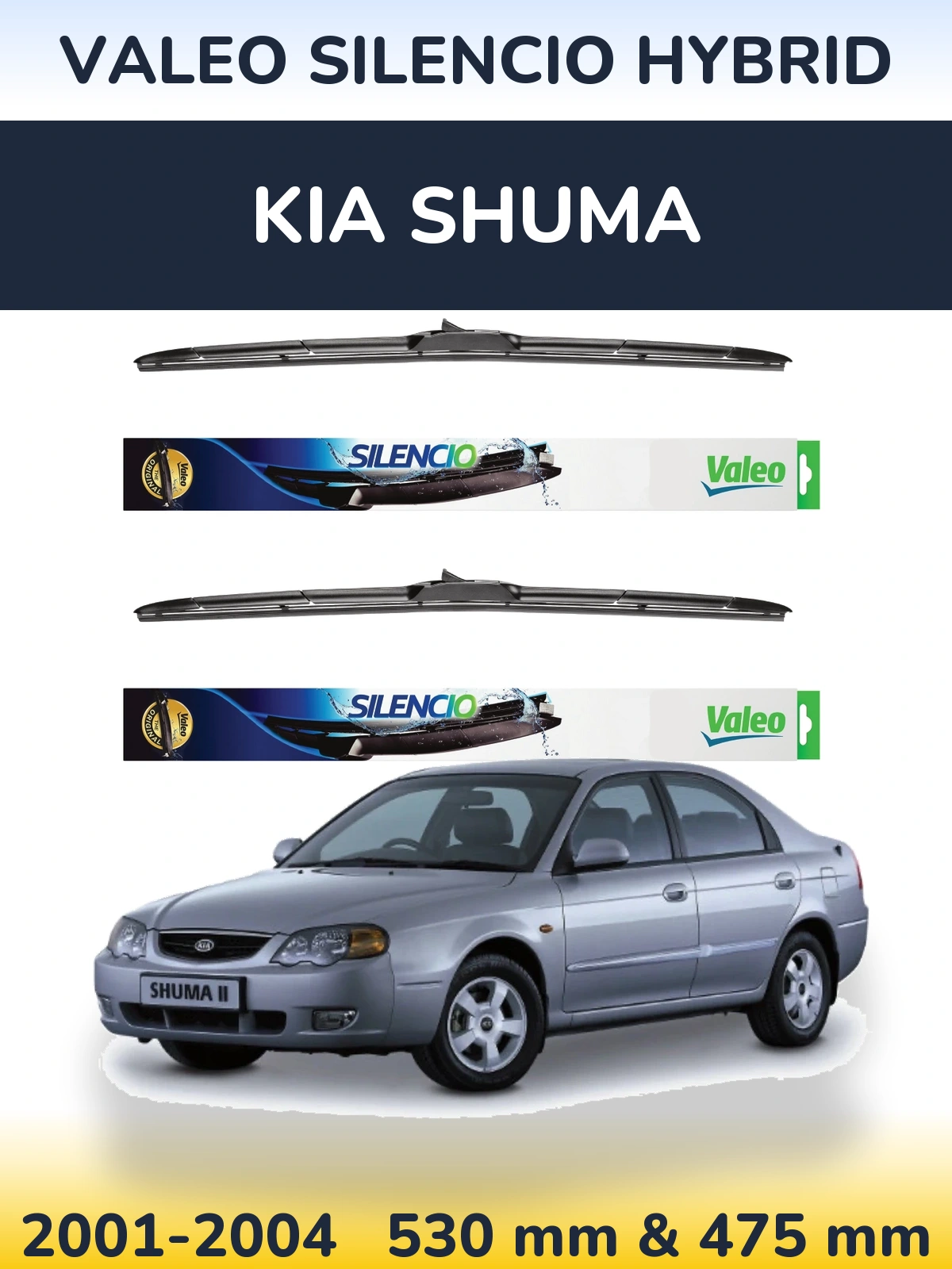 Front wiper blade set Valeo Silencio Hybrid 530 & 475 мм for KIA Shuma 2001-2004