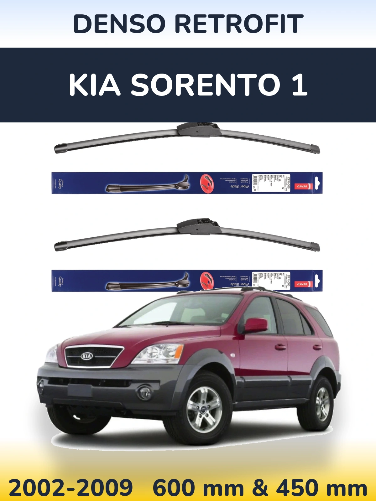 Front wiper blade set Denso Retrofit 600 & 450 мм for KIA Sorento 1 2002-2009