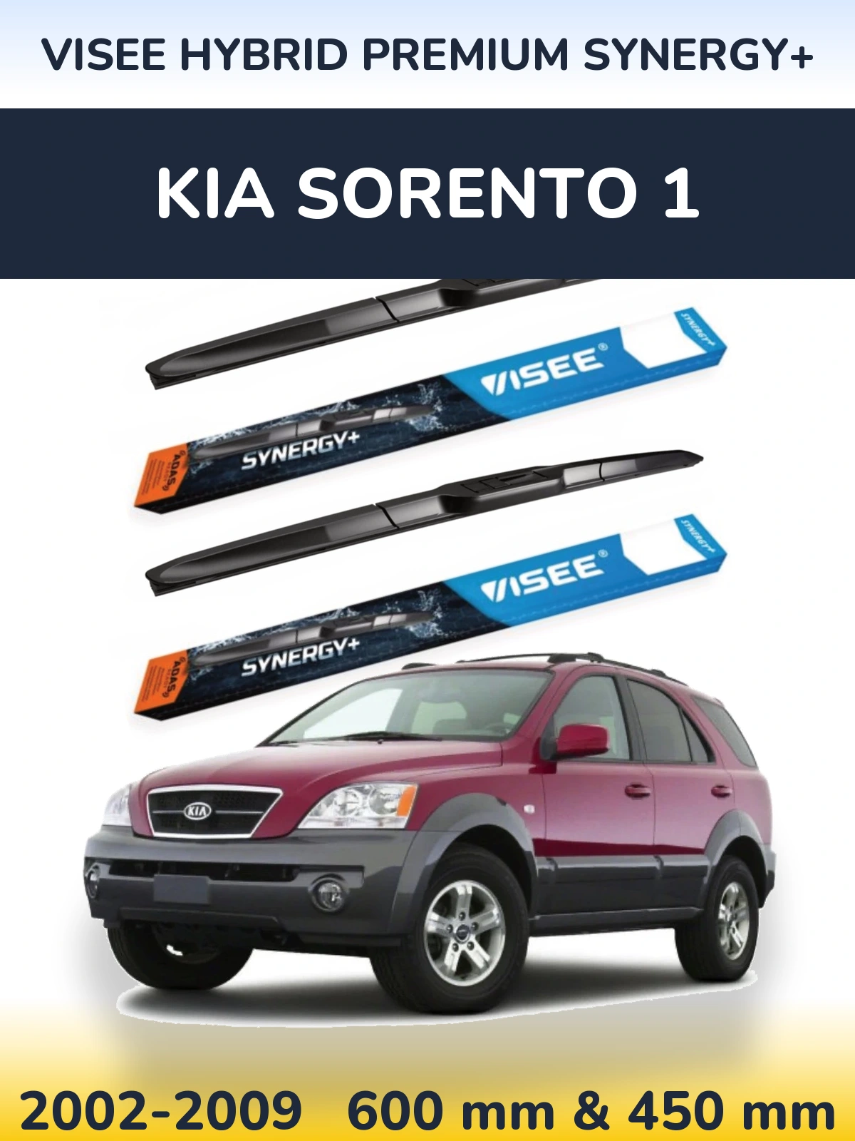 Front wiper blade set VISEE HYBRID PREMIUM SYNERGY+ 600 & 450 mm for KIA Sorento 1 2002-2009