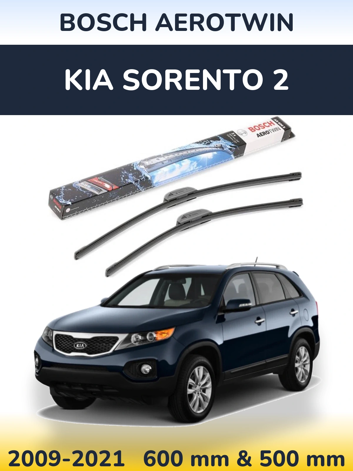 Front wiper blade set BOSCH AeroTwin 600 & 500 mm for KIA Sorento 2 2009-2021