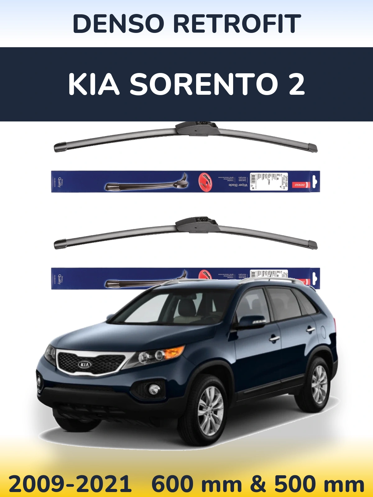 Front wiper blade set Denso Retrofit 600 & 500 mm for KIA Sorento 2 2009-2021
