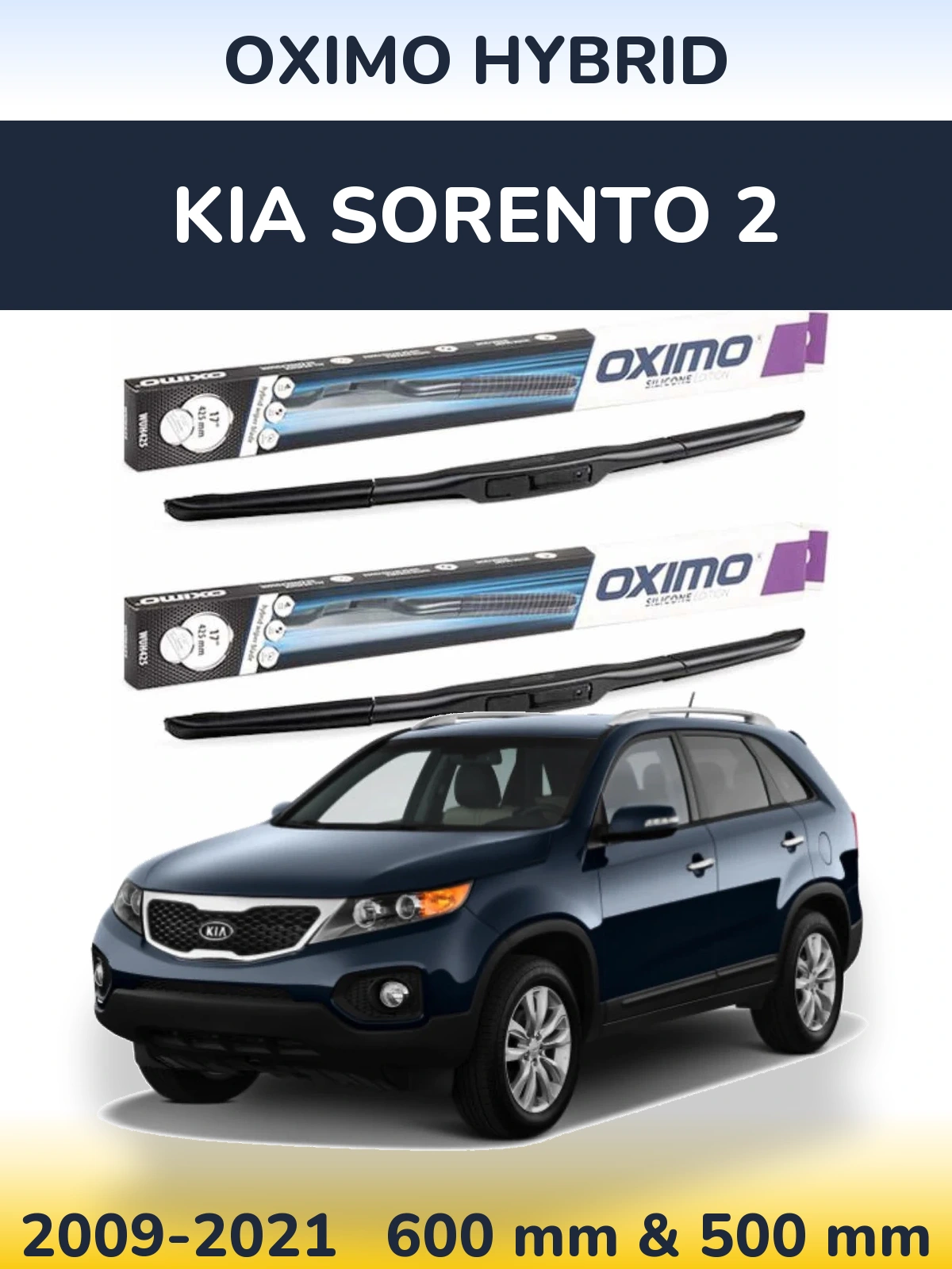 Комплект передних дворников Oximo Hybrid 600 & 500 мм для KIA Sorento 2 2009-2021