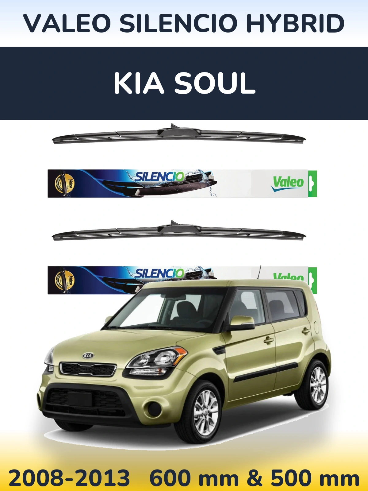 Front wiper blade set Valeo Silencio Hybrid 600 & 500 мм for KIA Soul 2008-2013
