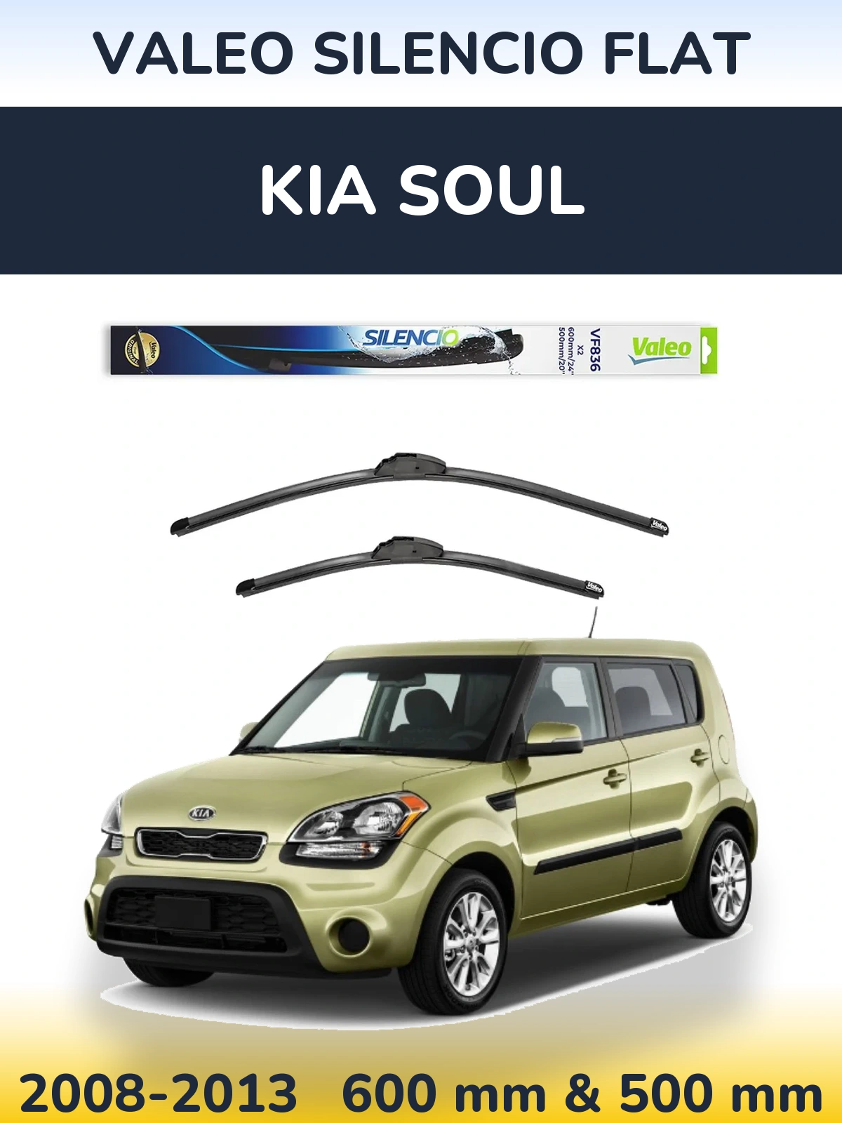Front wiper blade set Valeo Silencio Flat 600 & 500 мм for KIA Soul 2008-2013