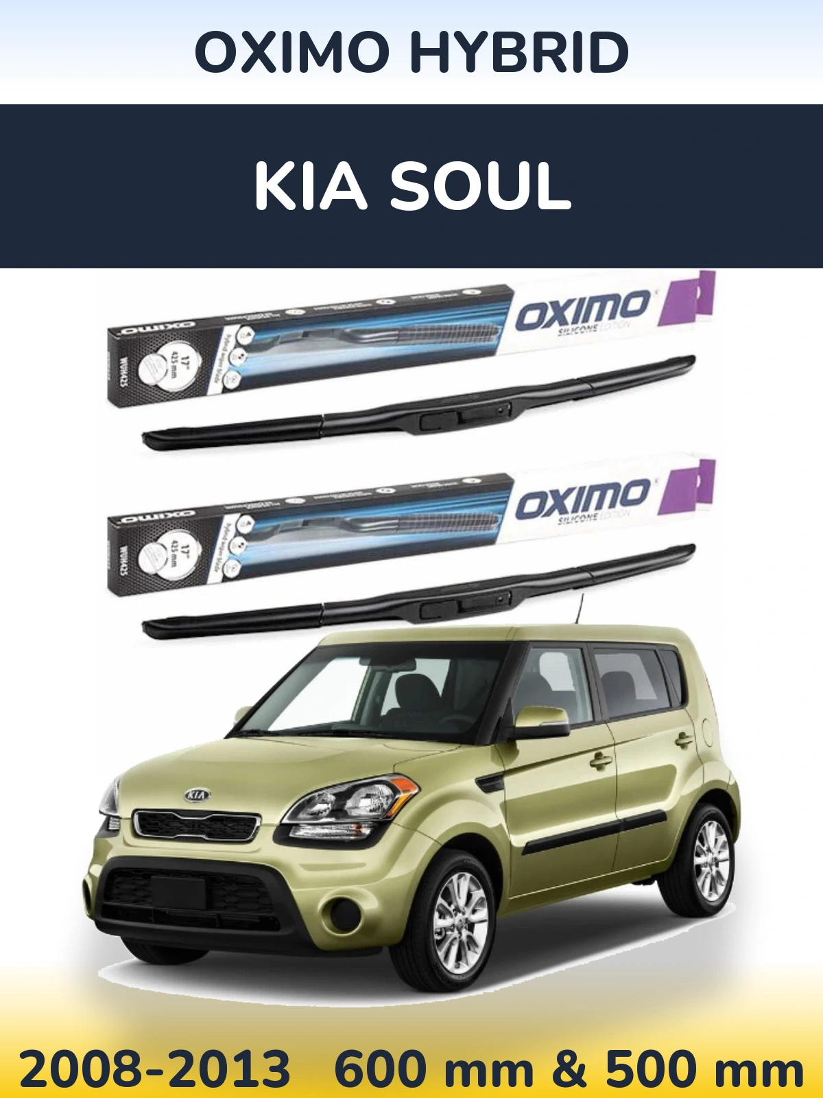 Front wiper blade set Oximo Hybrid 600 & 500 мм for KIA Soul 2008-2013