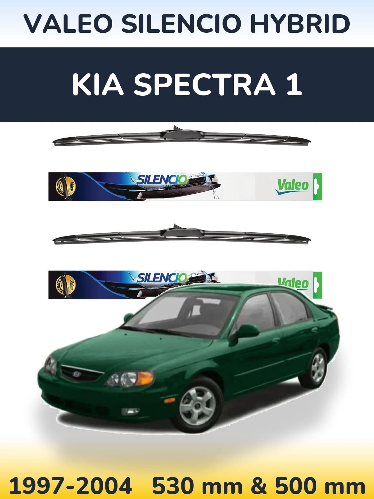 Front wiper blade set Valeo Silencio Hybrid 530 & 500 mm for KIA Spectra 1 1997-2004