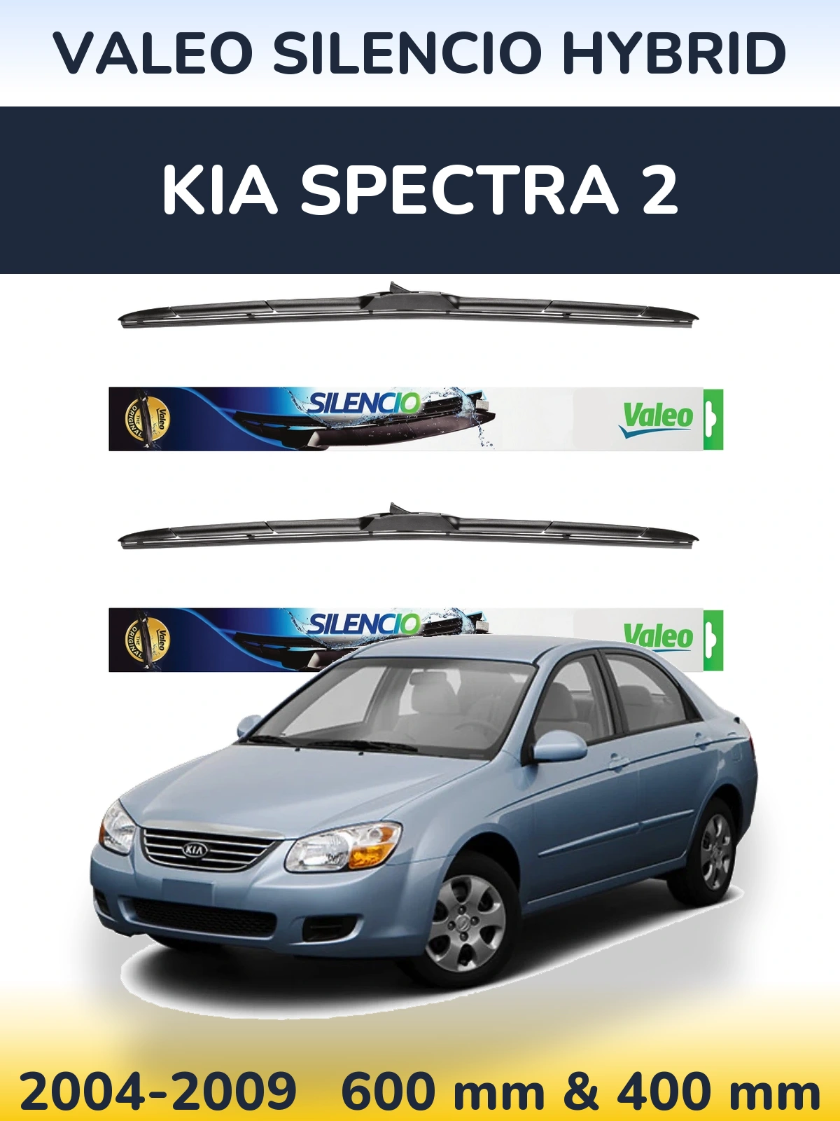 Front wiper blade set Valeo Silencio Hybrid 600 & 400 мм for KIA Spectra 2 2004-2009