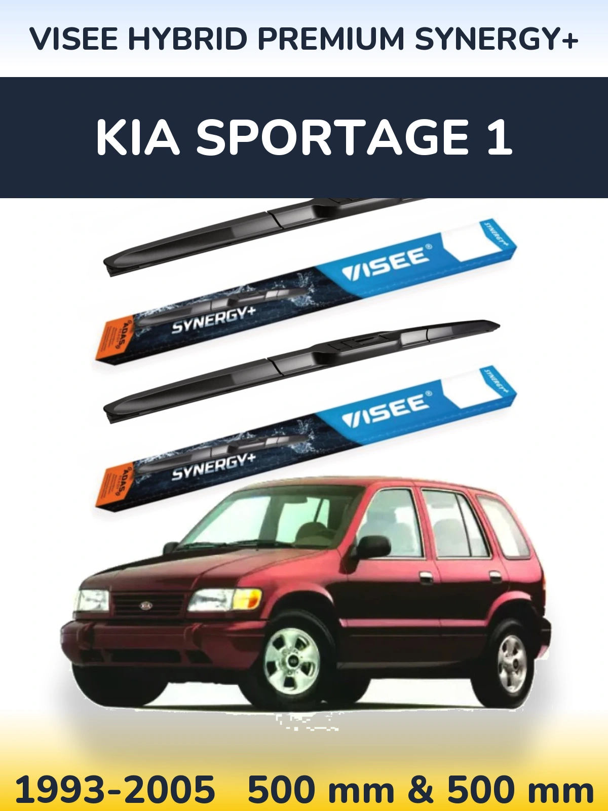Front wiper blade set VISEE HYBRID PREMIUM SYNERGY+ 500 & 500 mm for KIA Sportage 1 1993-2005