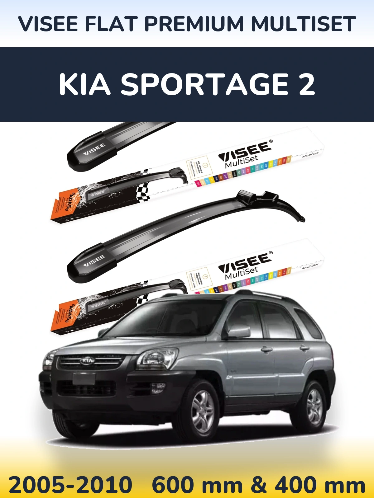 Komplet przednich wycieraczek VISEE FLAT PREMIUM MultiSet 600 & 400 mm do KIA Sportage 2 2005-2010