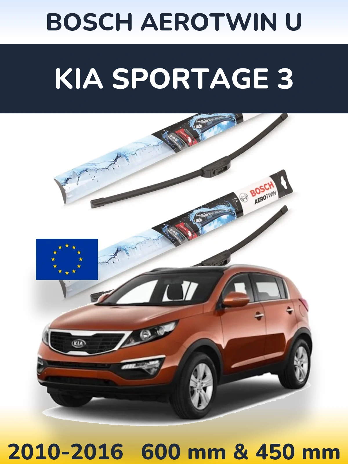 Front wiper blade set BOSCH AeroTwin U 600 & 450 мм for KIA Sportage 3 2010-2016