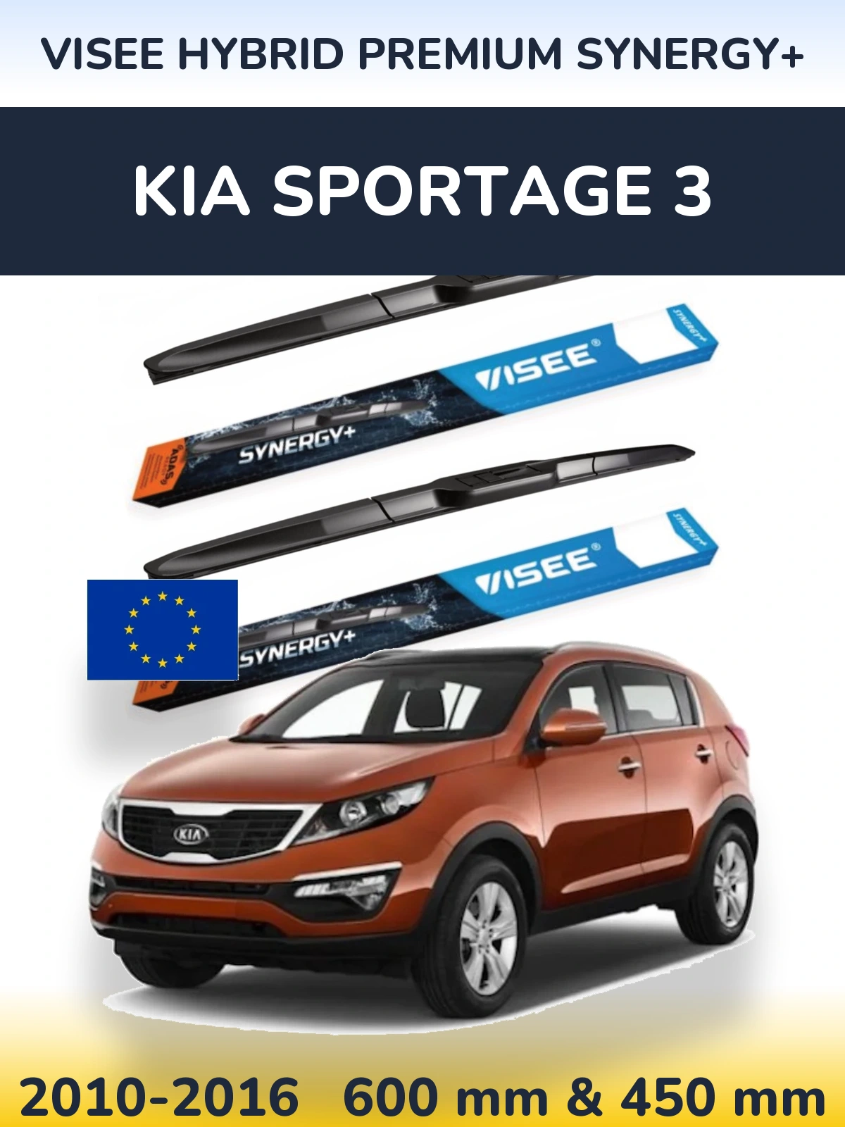 Front wiper blade set VISEE HYBRID PREMIUM SYNERGY+ 600 & 450 мм for KIA Sportage 3 2010-2016