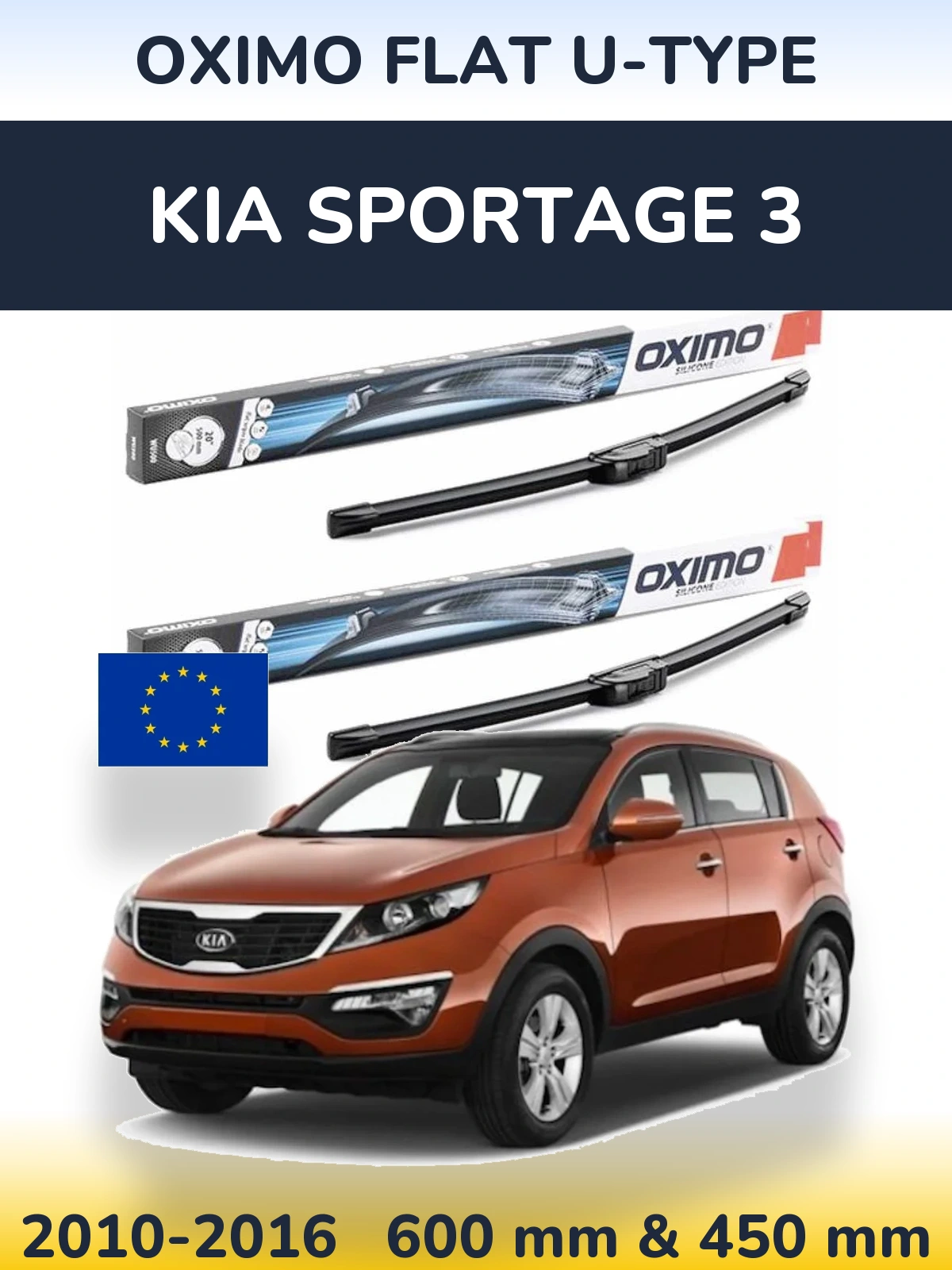 Front wiper blade set Oximo Flat U-type 600 & 450 mm for KIA Sportage 3 2010-2016