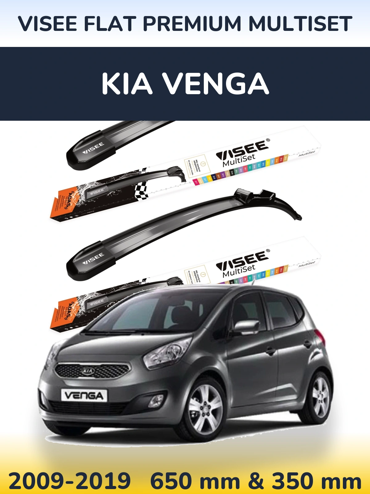 Komplet przednich wycieraczek VISEE FLAT PREMIUM MultiSet 650 & 350 mm do KIA Venga 2009-2019