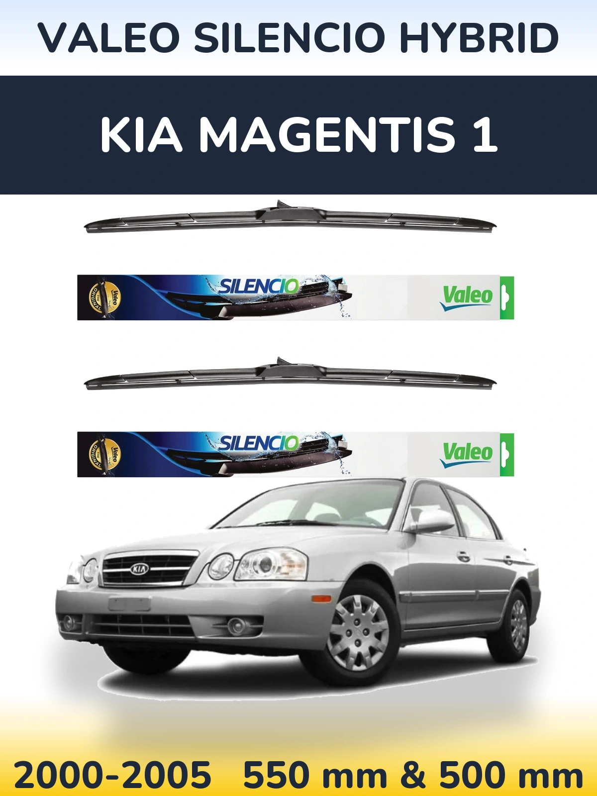 Front wiper blade set Valeo Silencio Hybrid 550 & 500 мм for KIA Magentis 1 2000-2005